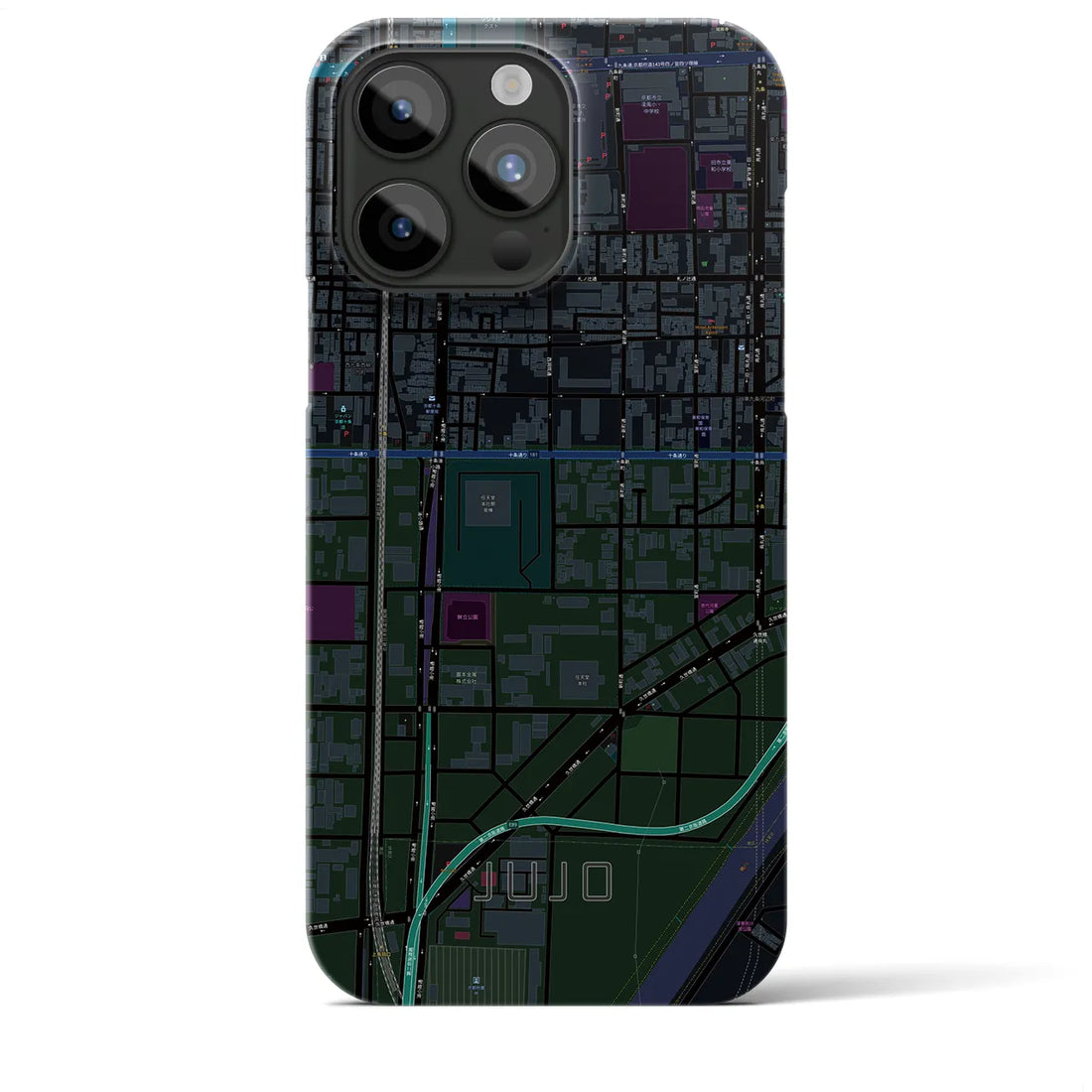 【十条（京都府）】地図柄iPhoneケース（バックカバータイプ・ブラック）iPhone 15 Pro Max 用