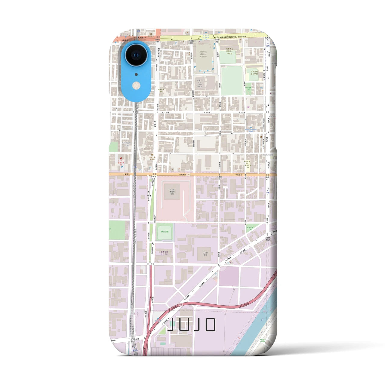 【十条（京都府）】地図柄iPhoneケース（バックカバータイプ・ナチュラル）iPhone XR 用