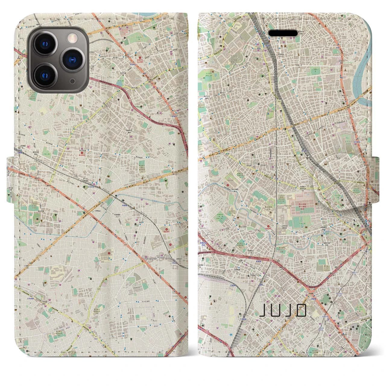 【十条】地図柄iPhoneケース（手帳両面タイプ・ナチュラル）iPhone 11 Pro Max 用