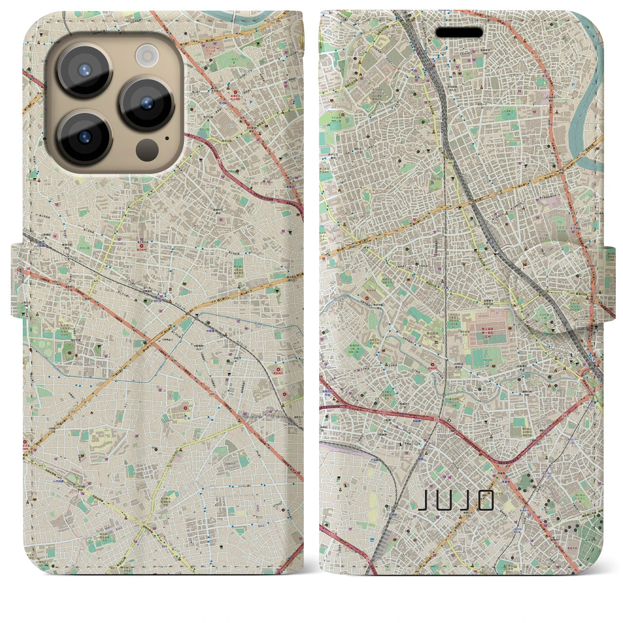 【十条】地図柄iPhoneケース（手帳両面タイプ・ナチュラル）iPhone 14 Pro Max 用