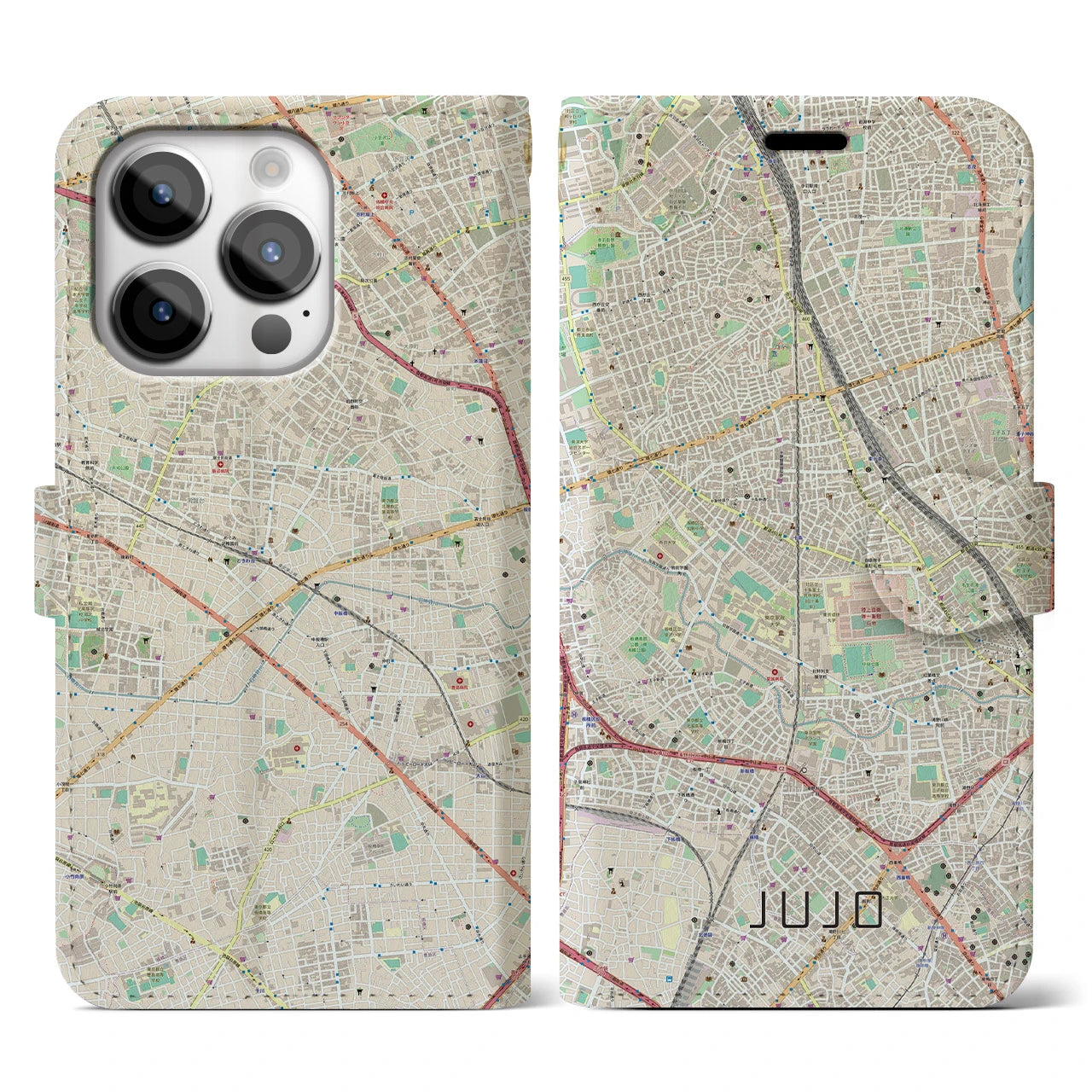 【十条】地図柄iPhoneケース（手帳両面タイプ・ナチュラル）iPhone 14 Pro 用