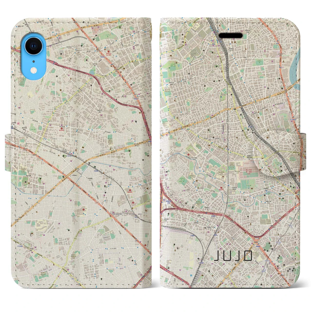 【十条】地図柄iPhoneケース（手帳両面タイプ・ナチュラル）iPhone XR 用