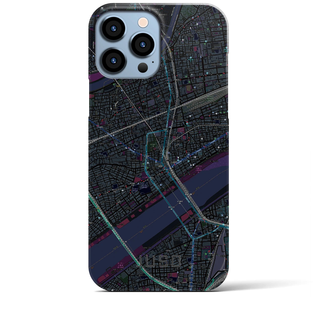 【十三】地図柄iPhoneケース（バックカバータイプ・ブラック）iPhone 13 Pro Max 用