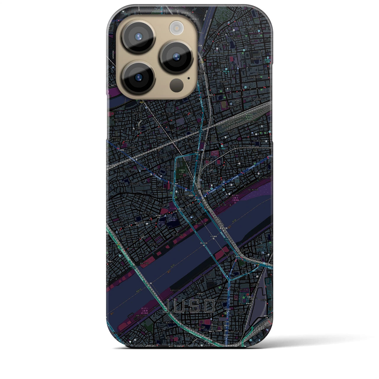 【十三】地図柄iPhoneケース（バックカバータイプ・ブラック）iPhone 14 Pro Max 用