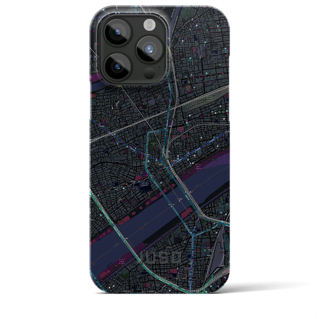 【十三】地図柄iPhoneケース（バックカバータイプ・ブラック）iPhone 15 Pro Max 用