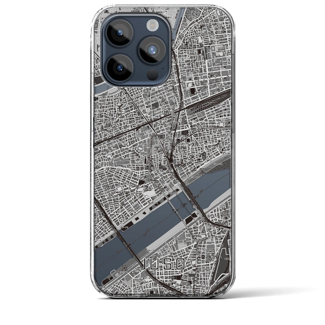 【十三】地図柄iPhoneケース（クリアタイプ・モノトーン）iPhone 15 Pro Max 用