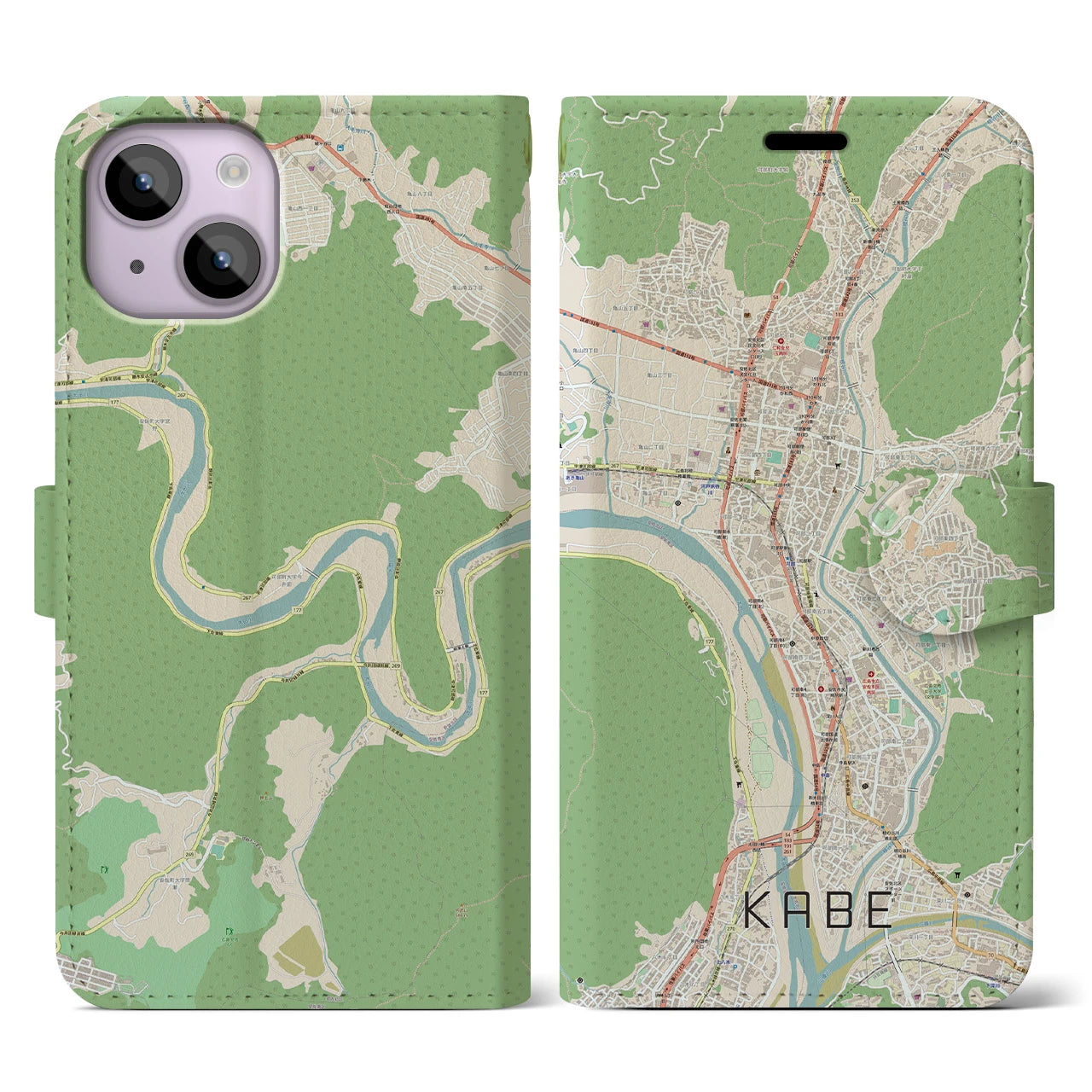 【可部】地図柄iPhoneケース（手帳両面タイプ・ナチュラル）iPhone 14 用