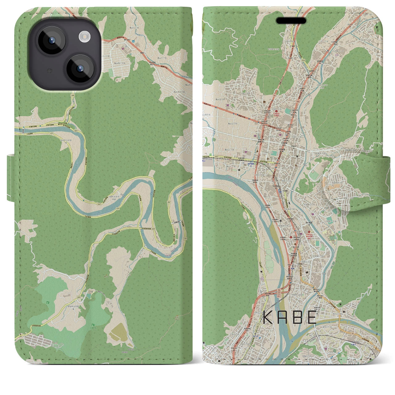 【可部】地図柄iPhoneケース（手帳両面タイプ・ナチュラル）iPhone 14 Plus 用