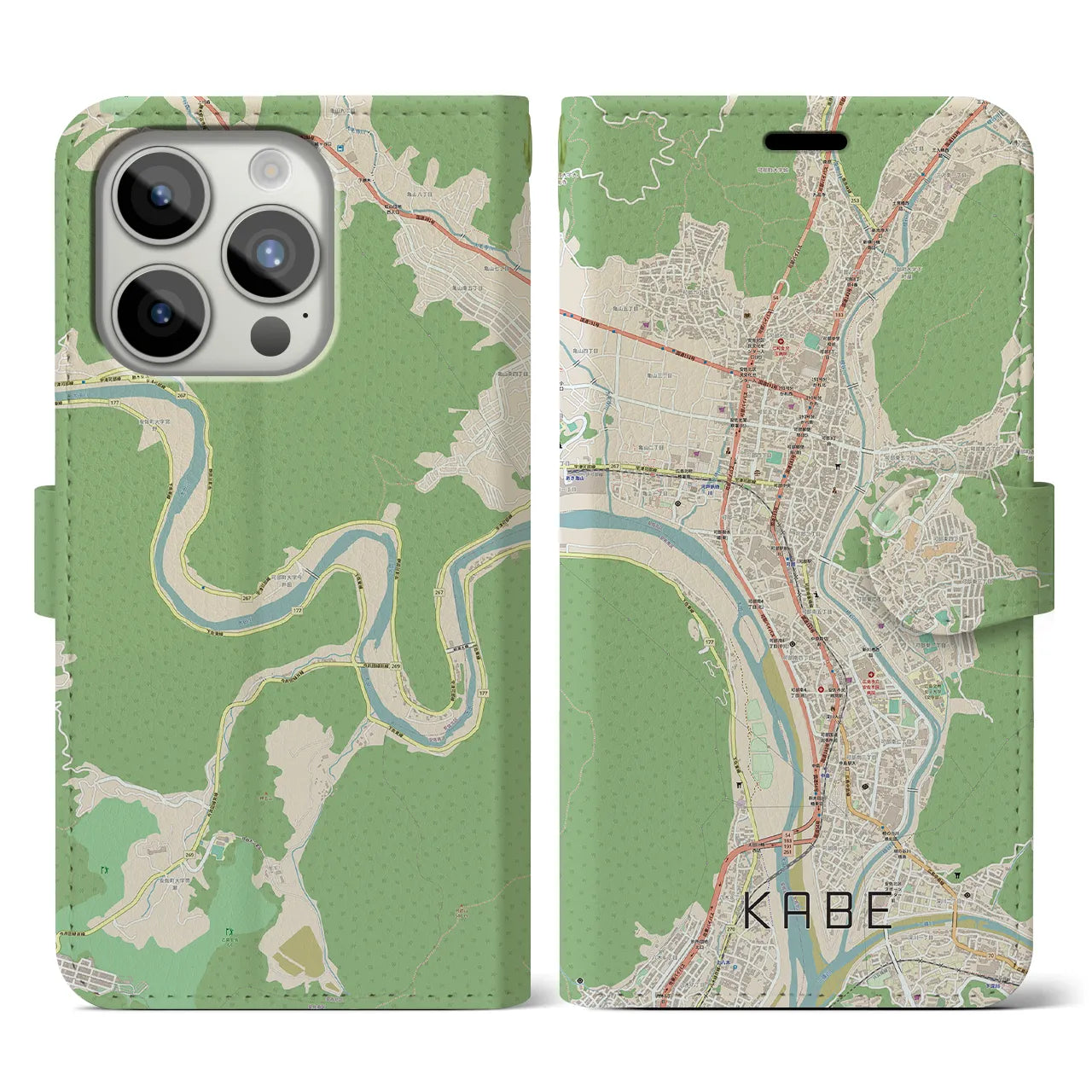 【可部】地図柄iPhoneケース（手帳両面タイプ・ナチュラル）iPhone 15 Pro 用