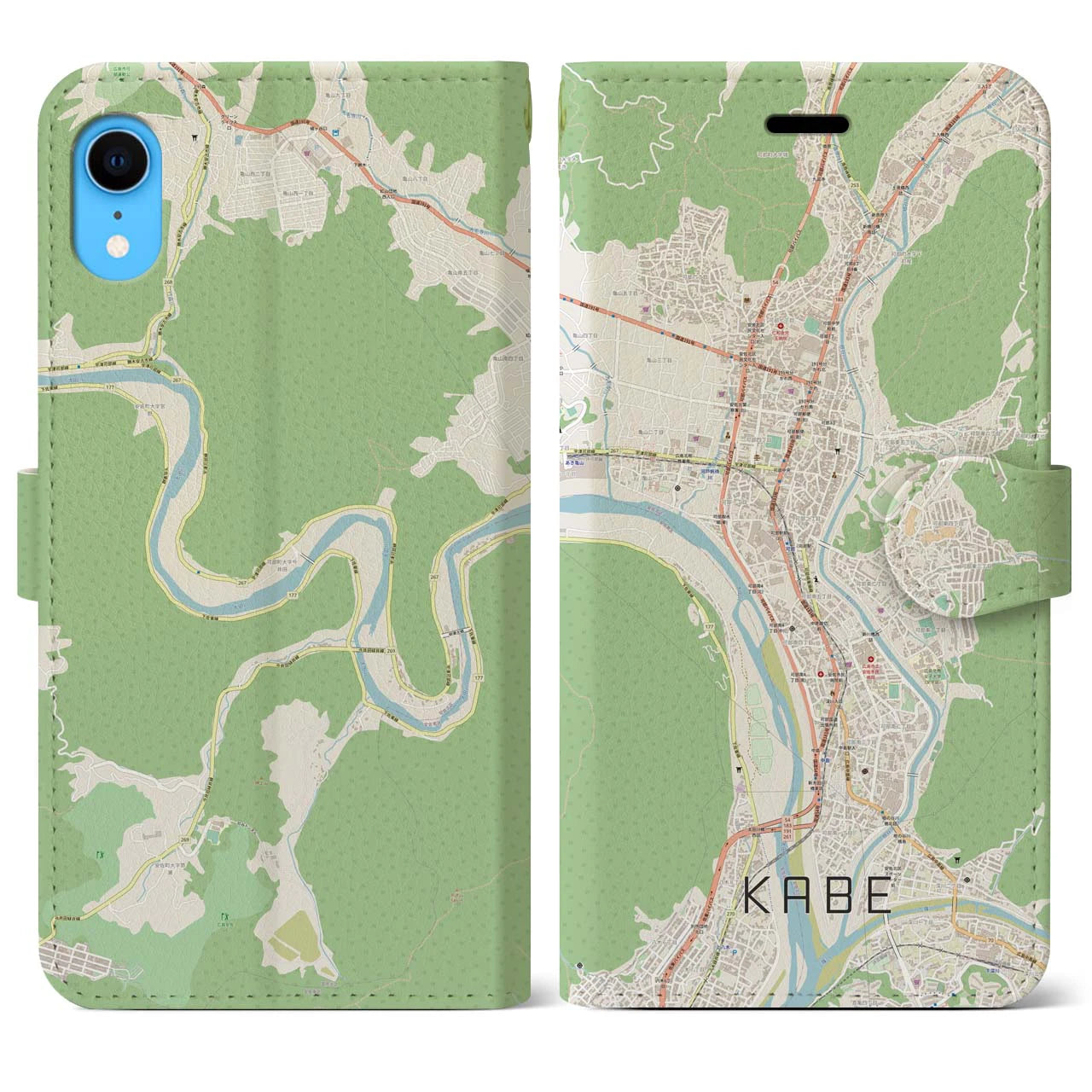 【可部】地図柄iPhoneケース（手帳両面タイプ・ナチュラル）iPhone XR 用