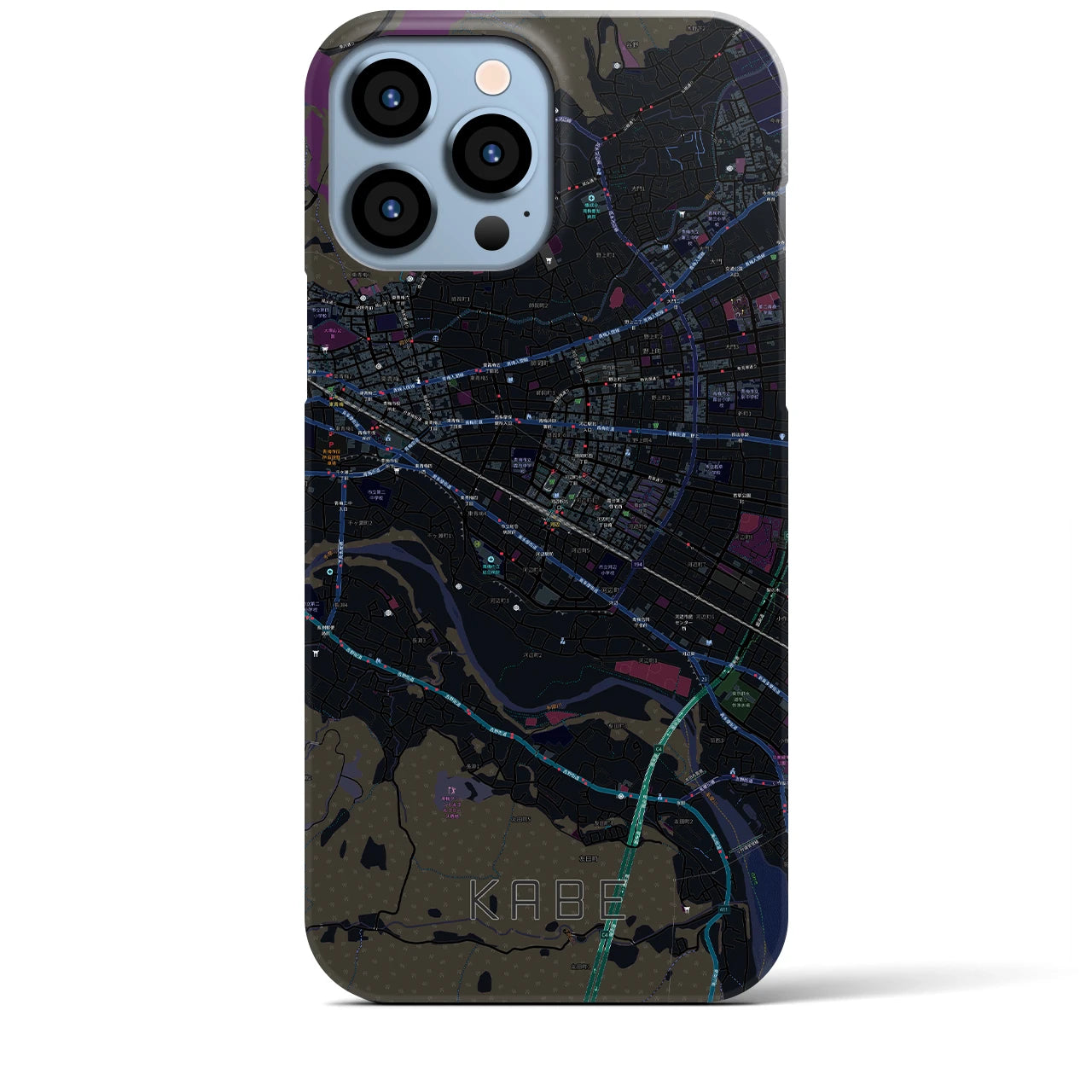 【河辺】地図柄iPhoneケース（バックカバータイプ・ブラック）iPhone 13 Pro Max 用