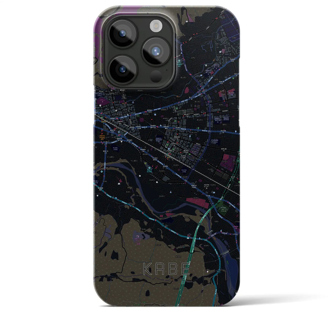 【河辺】地図柄iPhoneケース（バックカバータイプ・ブラック）iPhone 15 Pro Max 用
