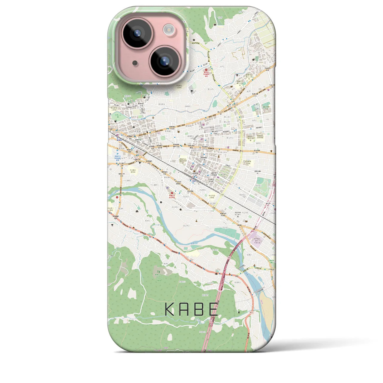 【河辺】地図柄iPhoneケース（バックカバータイプ・ナチュラル）iPhone 15 Plus 用