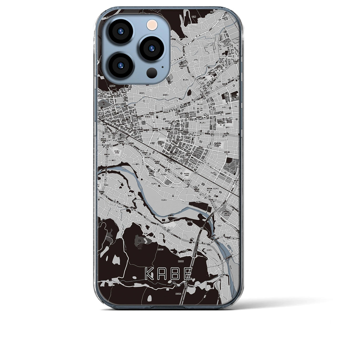 【河辺】地図柄iPhoneケース（クリアタイプ・モノトーン）iPhone 13 Pro Max 用