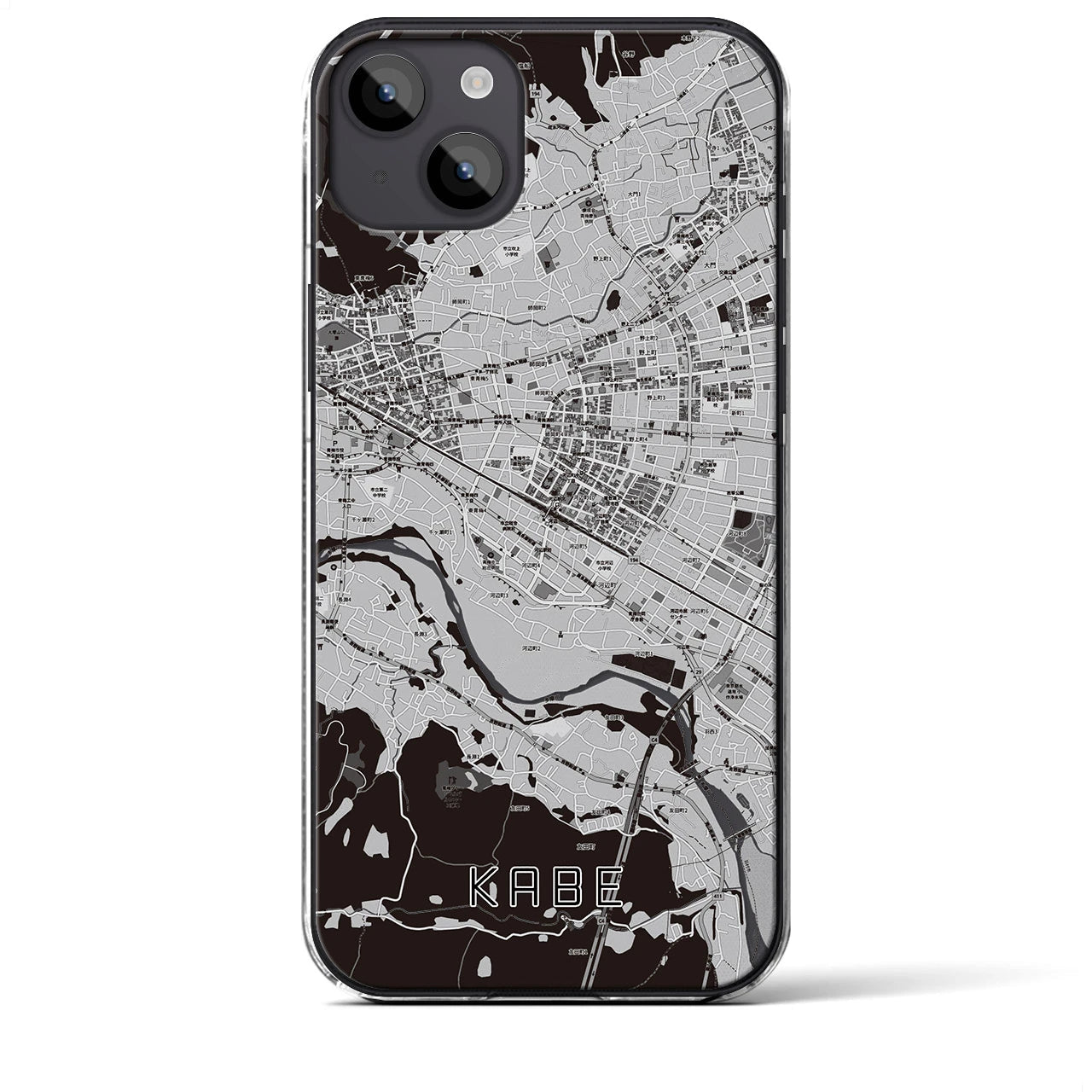 【河辺】地図柄iPhoneケース（クリアタイプ・モノトーン）iPhone 14 Plus 用