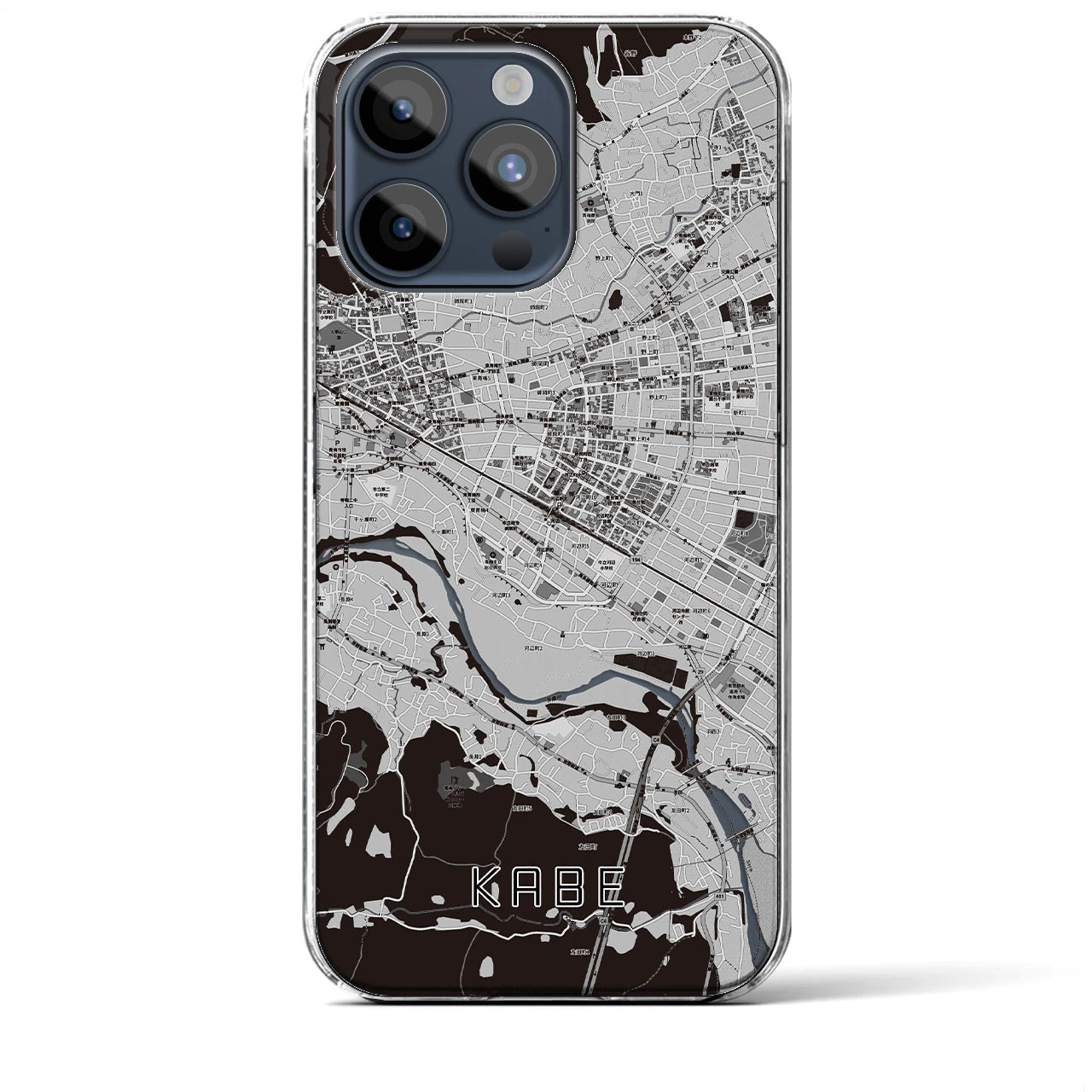 【河辺】地図柄iPhoneケース（クリアタイプ・モノトーン）iPhone 15 Pro Max 用