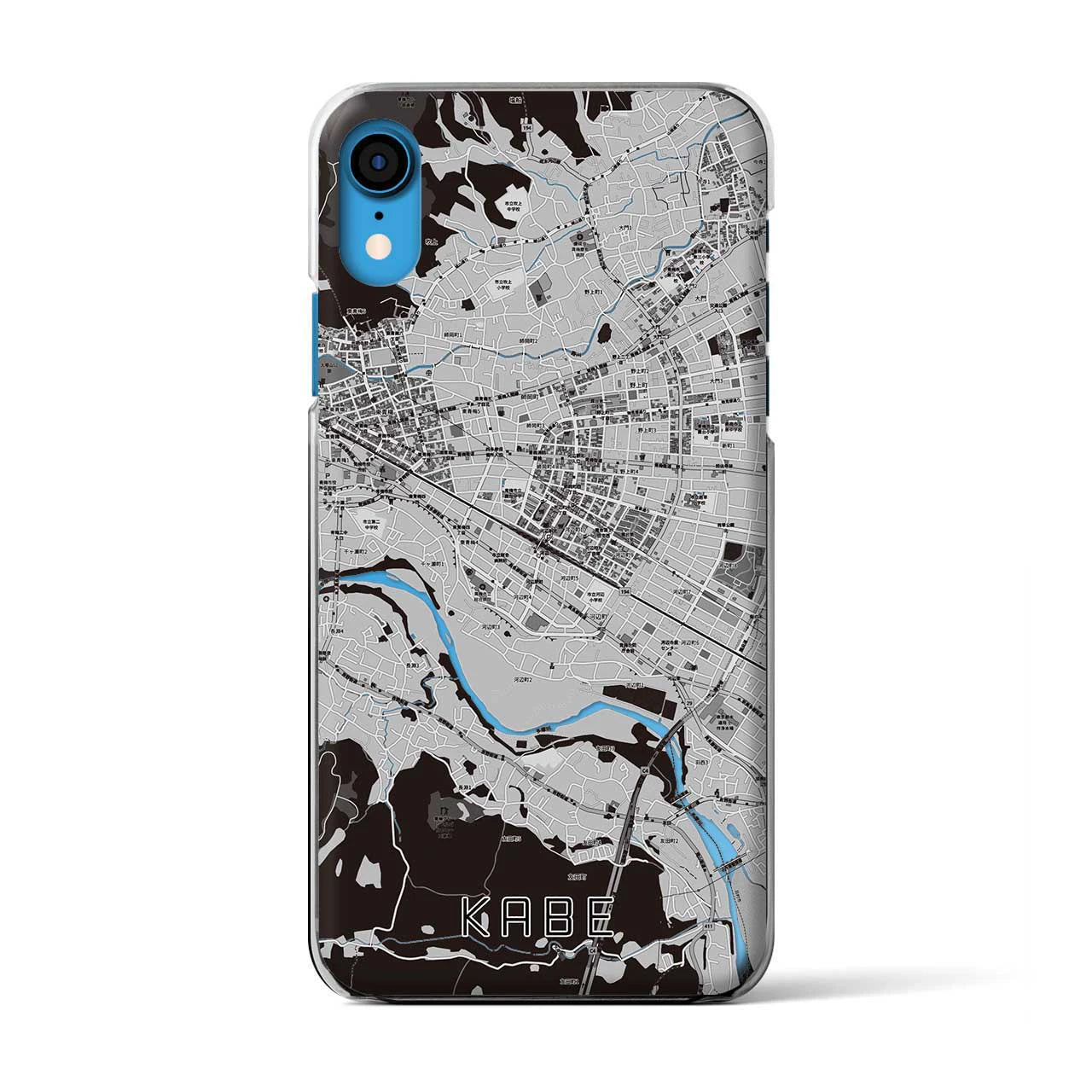 【河辺】地図柄iPhoneケース（クリアタイプ・モノトーン）iPhone XR 用