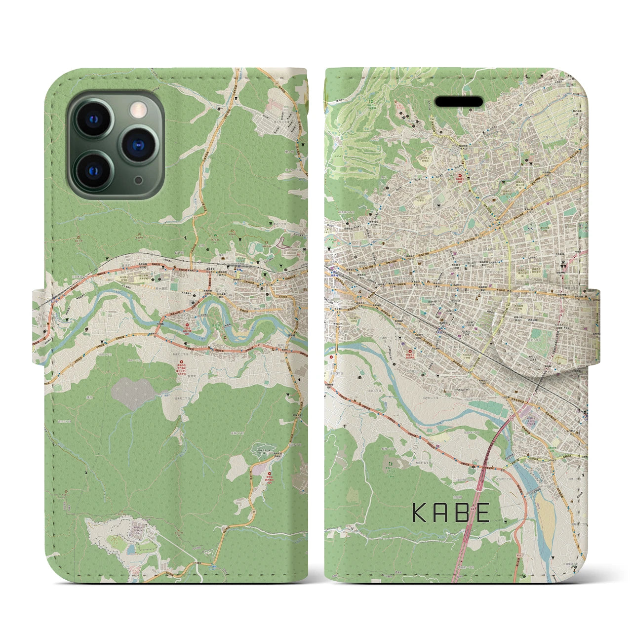 【河辺】地図柄iPhoneケース（手帳両面タイプ・ナチュラル）iPhone 11 Pro 用