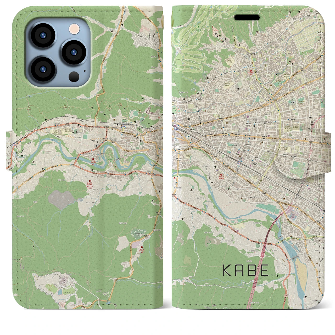 【河辺】地図柄iPhoneケース（手帳両面タイプ・ナチュラル）iPhone 13 Pro Max 用