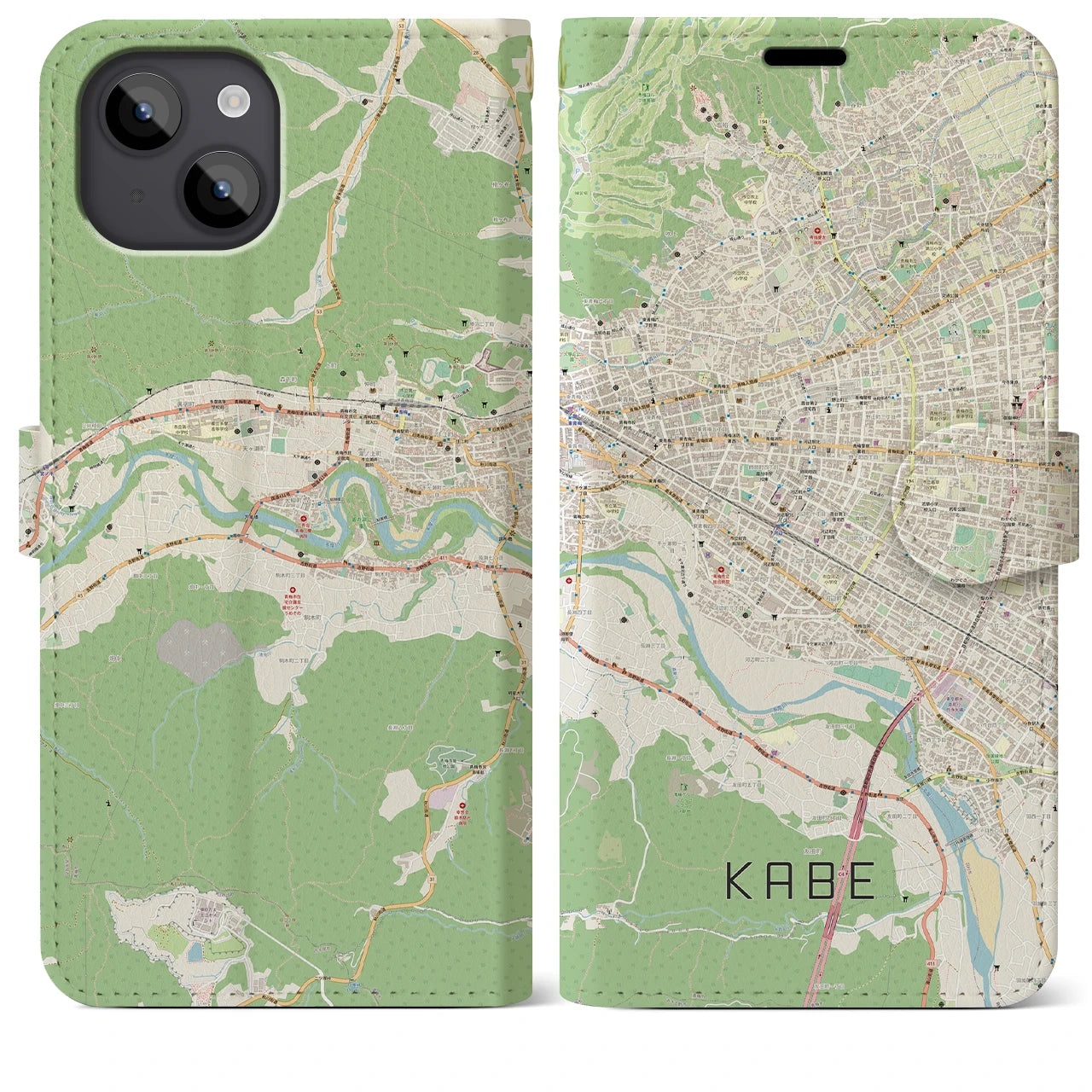 【河辺】地図柄iPhoneケース（手帳両面タイプ・ナチュラル）iPhone 14 Plus 用