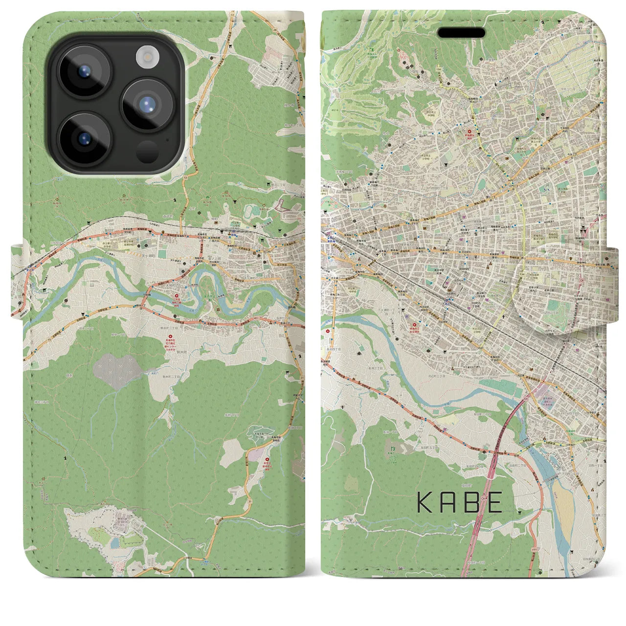 【河辺】地図柄iPhoneケース（手帳両面タイプ・ナチュラル）iPhone 15 Pro Max 用