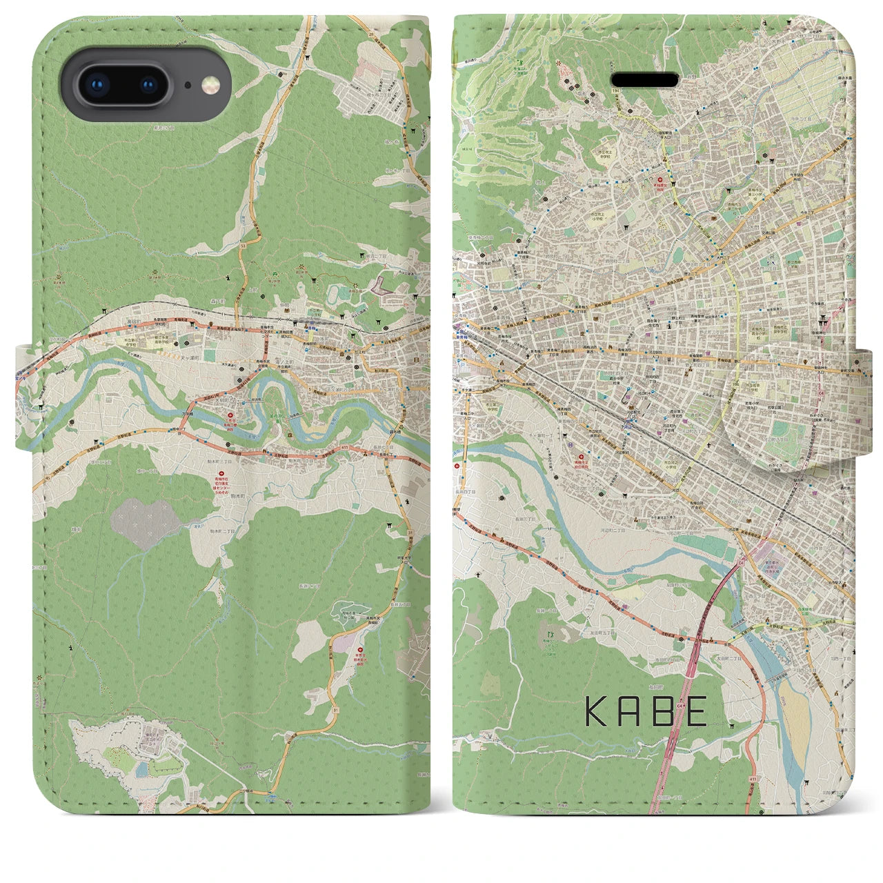 【河辺】地図柄iPhoneケース（手帳両面タイプ・ナチュラル）iPhone 8Plus /7Plus / 6sPlus / 6Plus 用