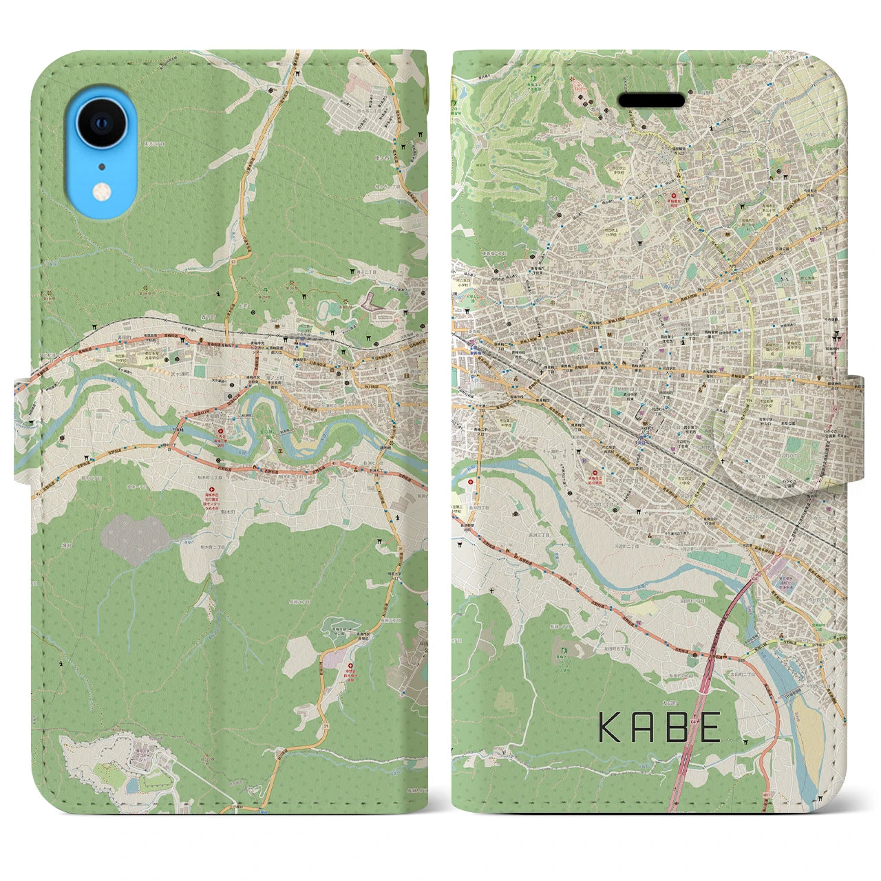 【河辺】地図柄iPhoneケース（手帳両面タイプ・ナチュラル）iPhone XR 用
