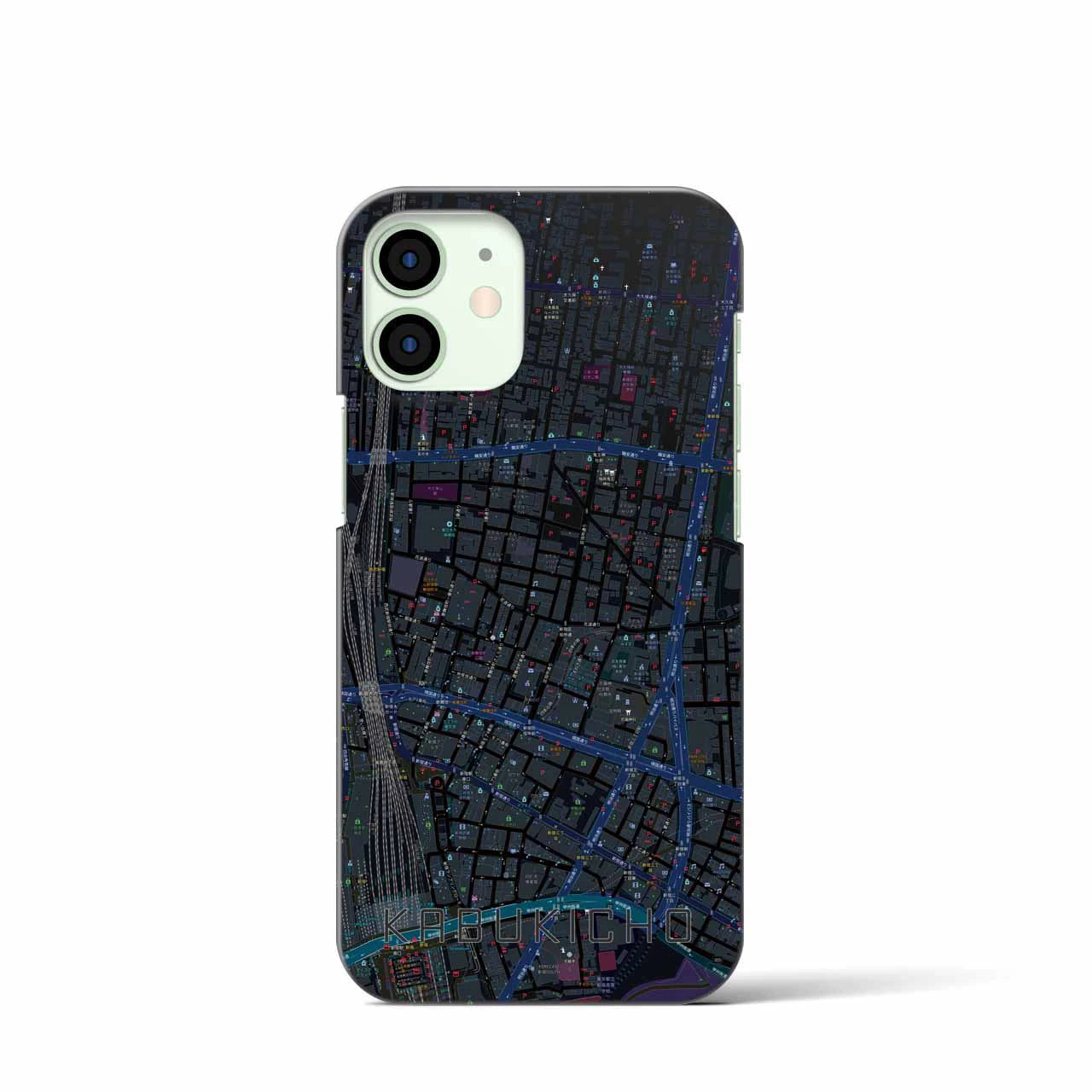 【歌舞伎町】地図柄iPhoneケース（バックカバータイプ・ブラック）iPhone 12 mini 用