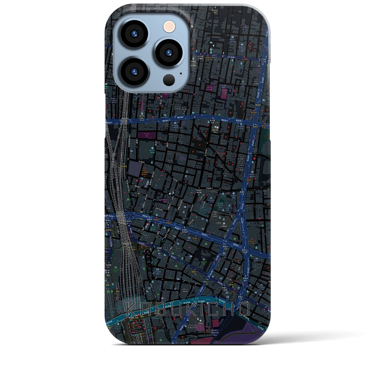 【歌舞伎町】地図柄iPhoneケース（バックカバータイプ・ブラック）iPhone 13 Pro Max 用