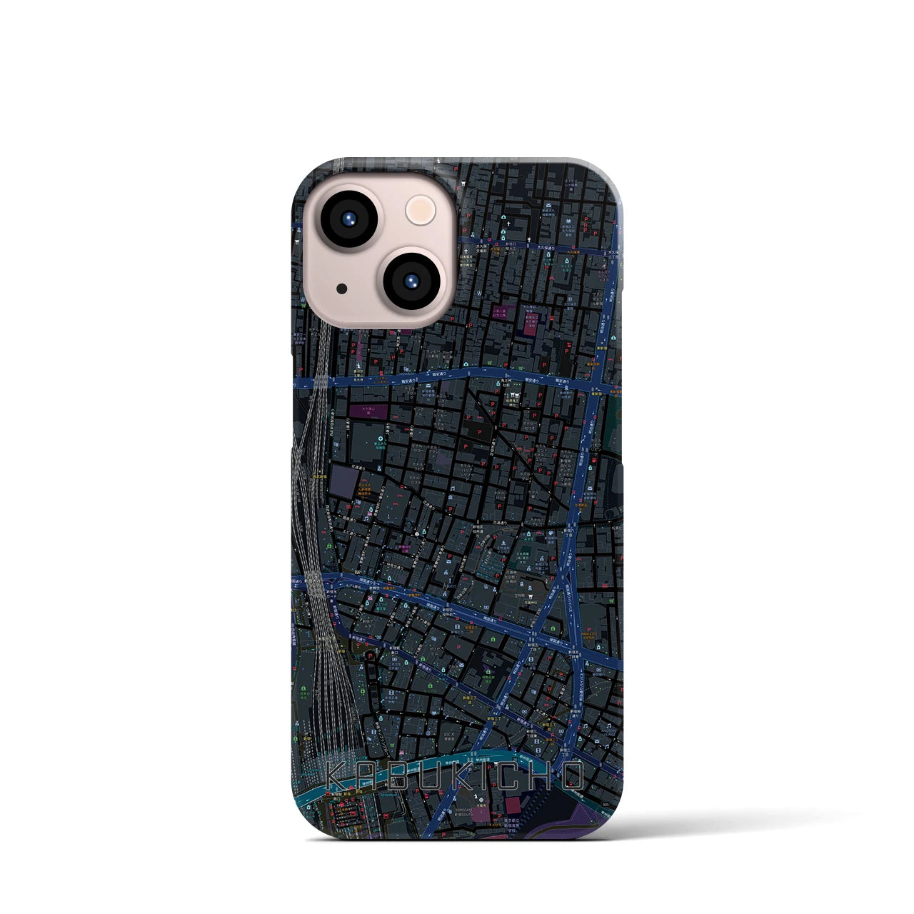 【歌舞伎町】地図柄iPhoneケース（バックカバータイプ・ブラック）iPhone 13 mini 用