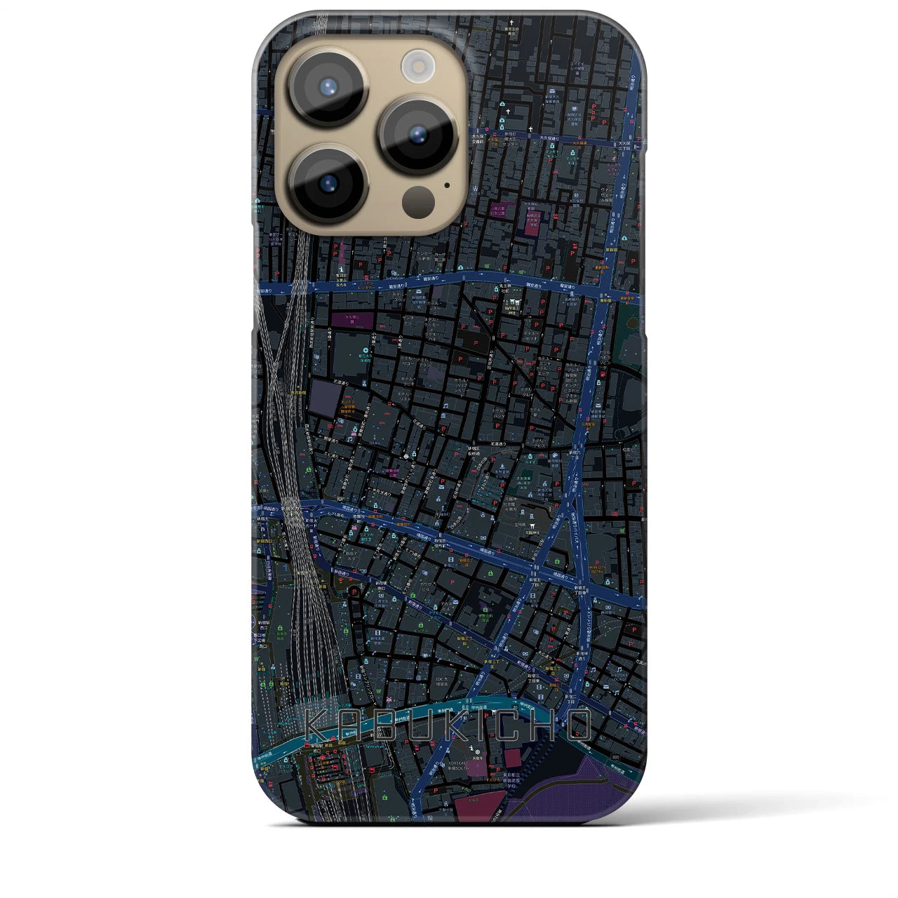 【歌舞伎町】地図柄iPhoneケース（バックカバータイプ・ブラック）iPhone 14 Pro Max 用