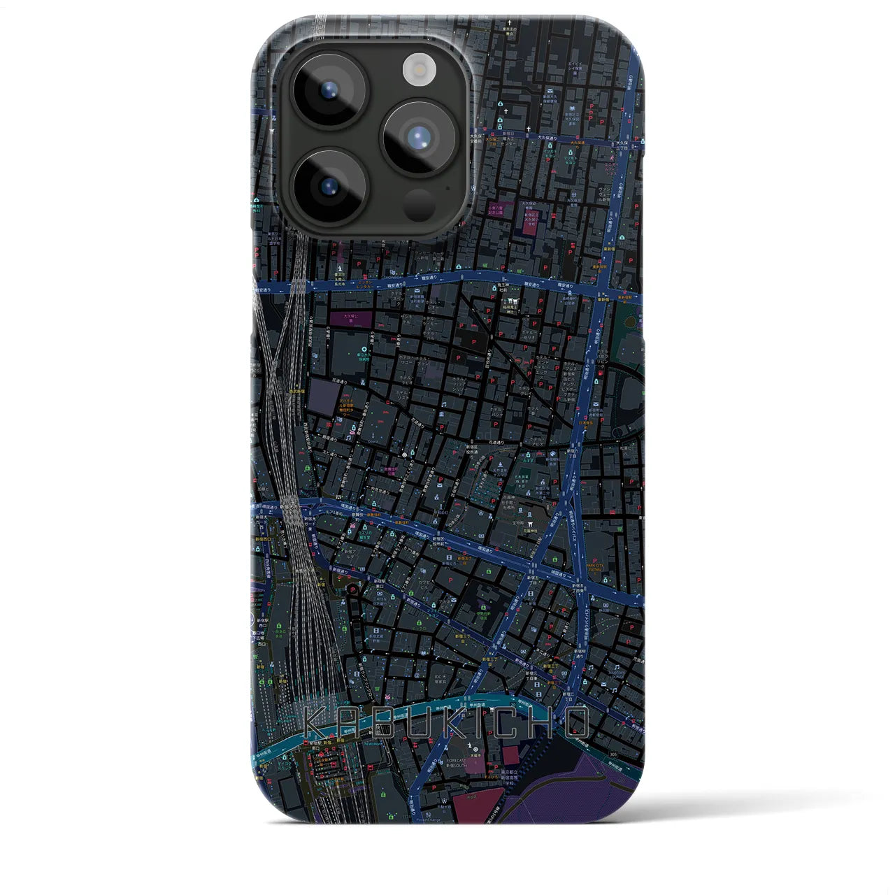 【歌舞伎町】地図柄iPhoneケース（バックカバータイプ・ブラック）iPhone 15 Pro Max 用