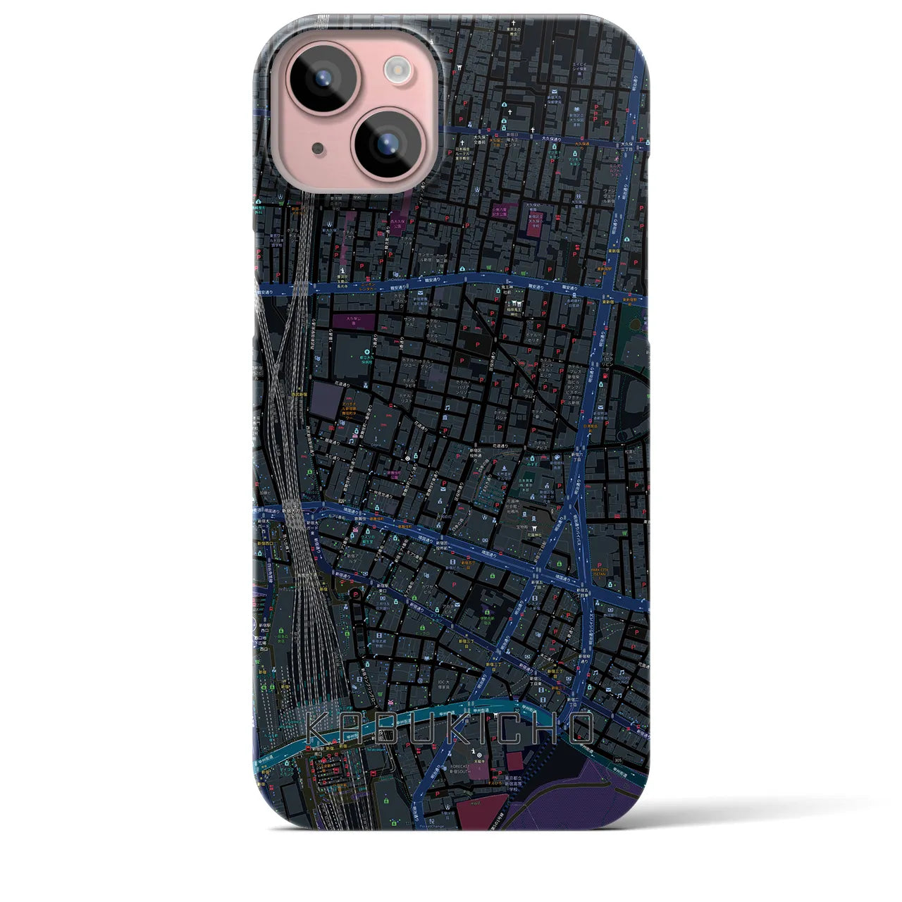 【歌舞伎町】地図柄iPhoneケース（バックカバータイプ・ブラック）iPhone 15 Plus 用