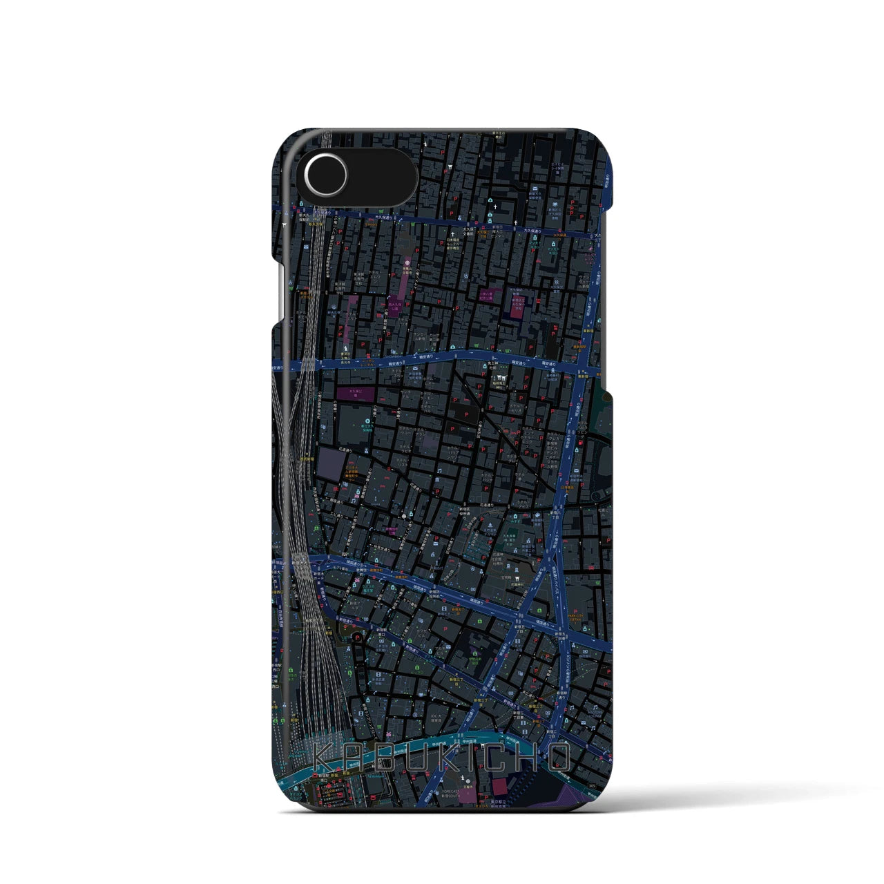 【歌舞伎町】地図柄iPhoneケース（バックカバータイプ・ブラック）iPhone SE（第3 / 第2世代） / 8 / 7 / 6s / 6 用