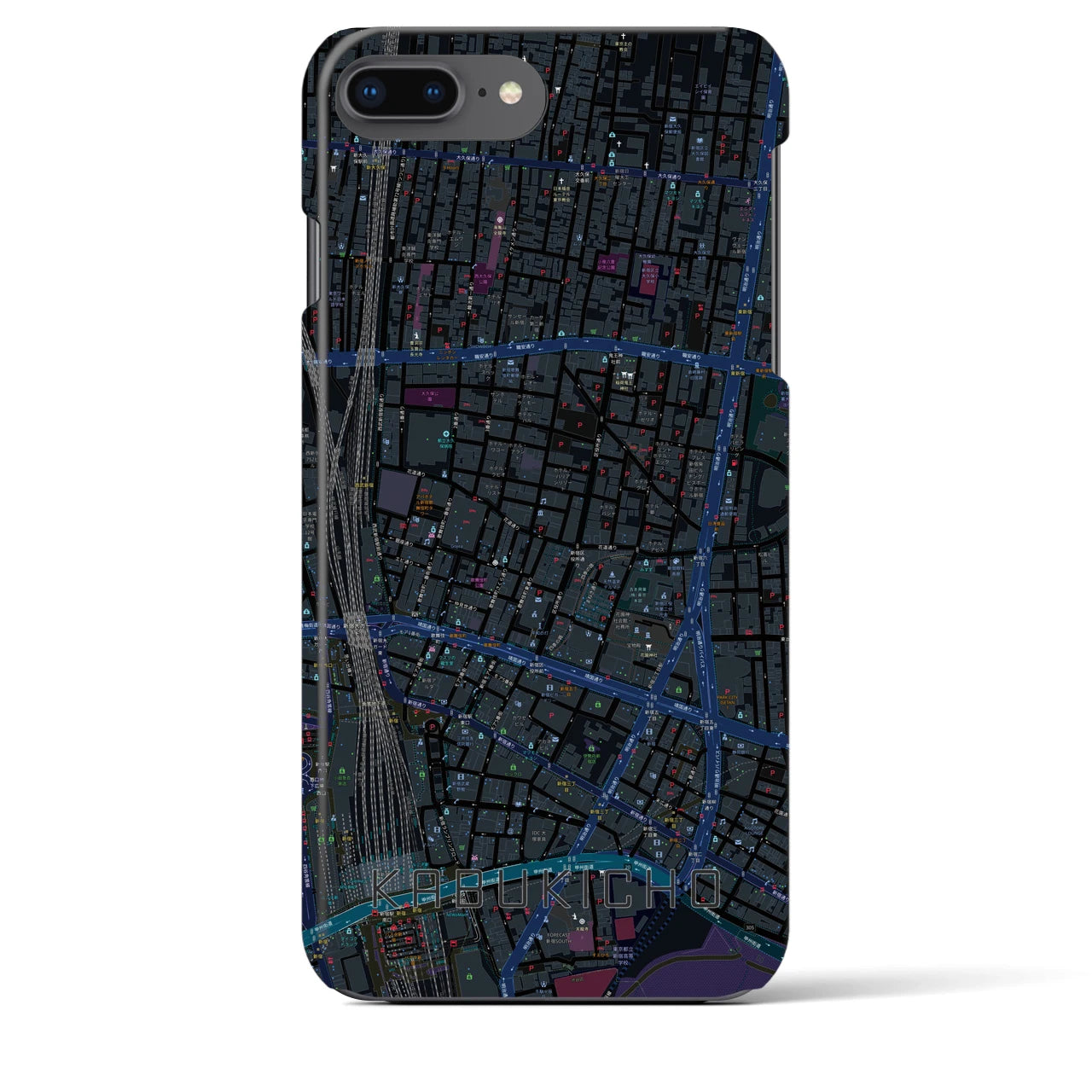 【歌舞伎町】地図柄iPhoneケース（バックカバータイプ・ブラック）iPhone 8Plus /7Plus / 6sPlus / 6Plus 用