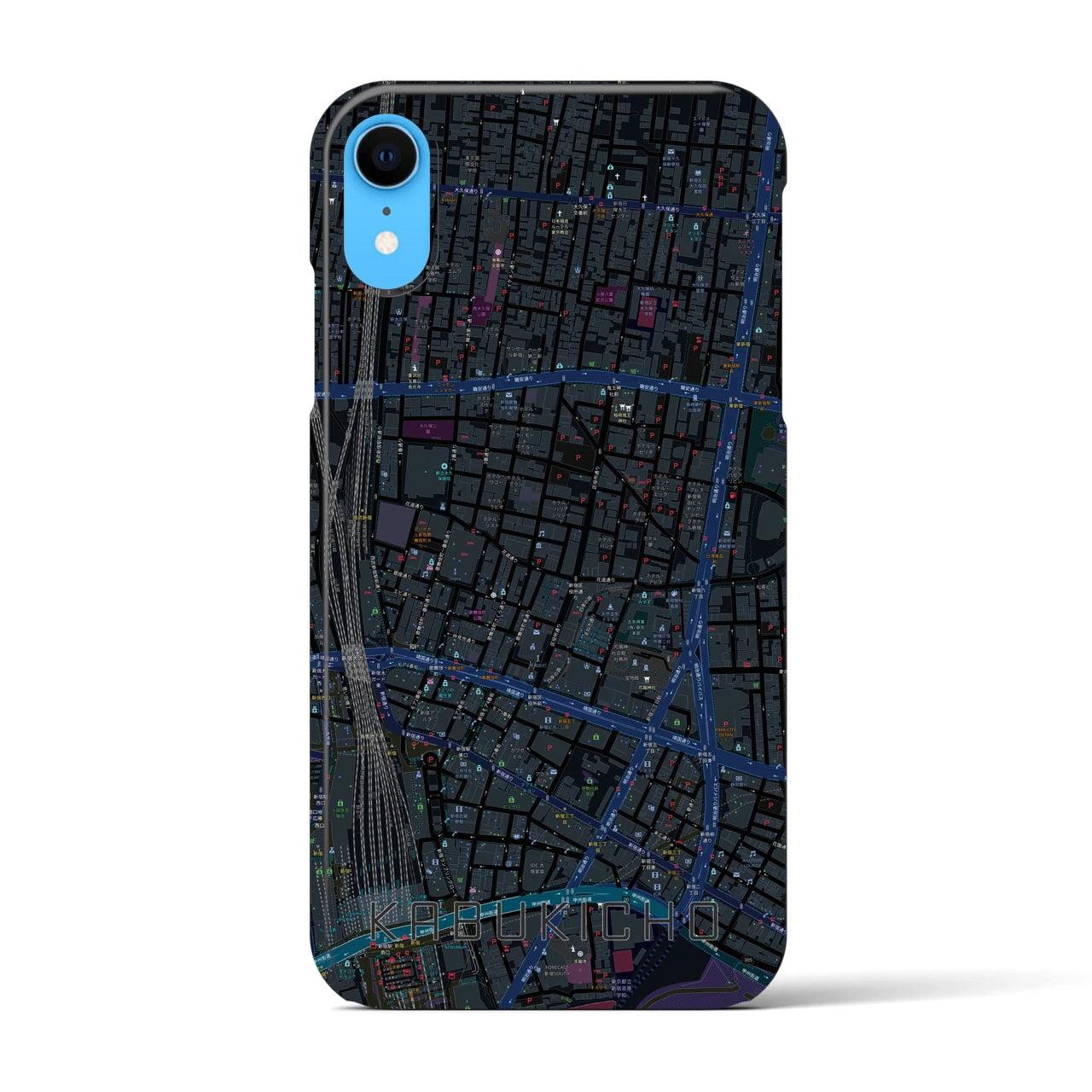 【歌舞伎町】地図柄iPhoneケース（バックカバータイプ・ブラック）iPhone XR 用
