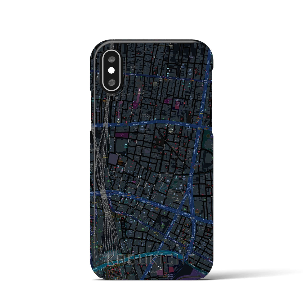【歌舞伎町】地図柄iPhoneケース（バックカバータイプ・ブラック）iPhone XS / X 用