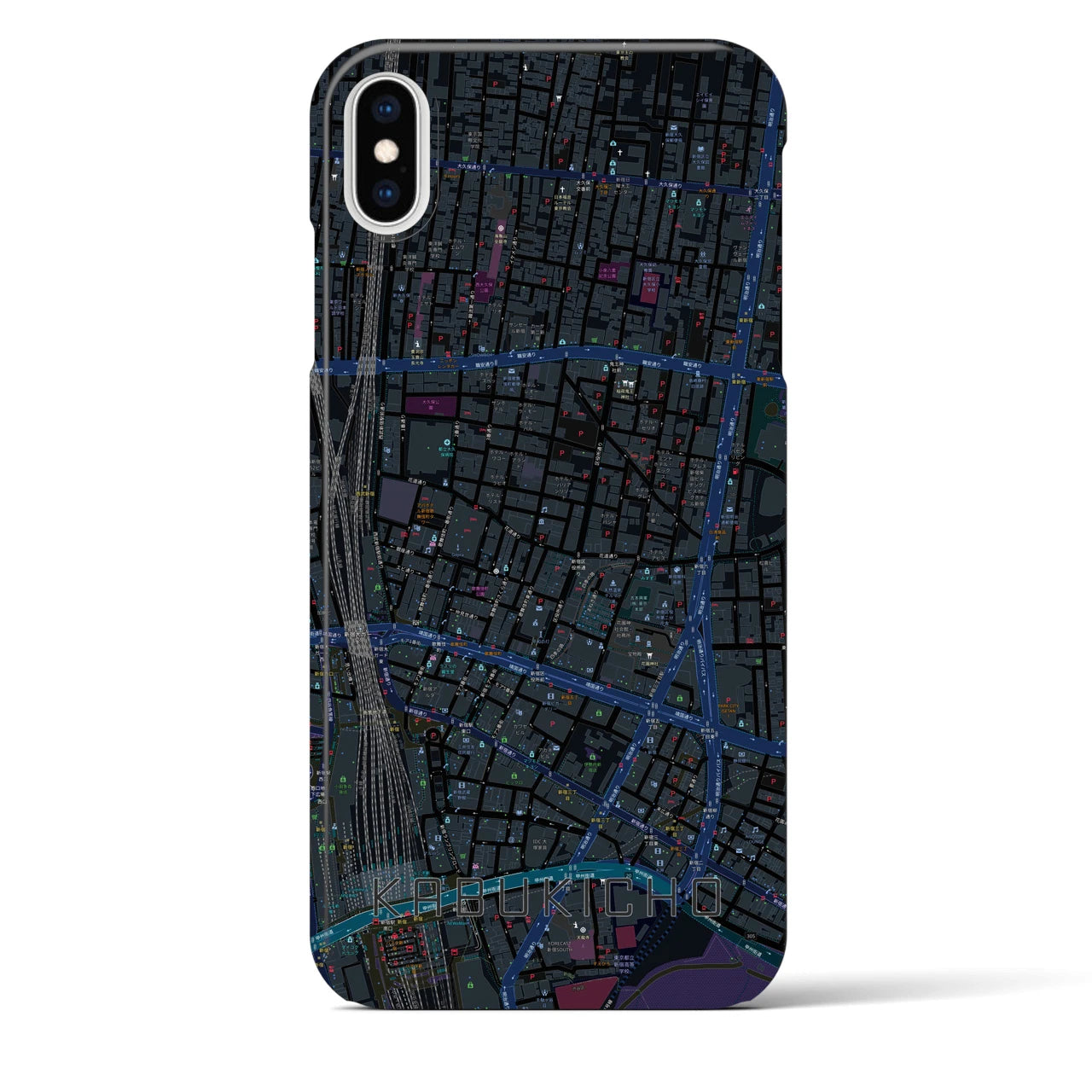 【歌舞伎町】地図柄iPhoneケース（バックカバータイプ・ブラック）iPhone XS Max 用