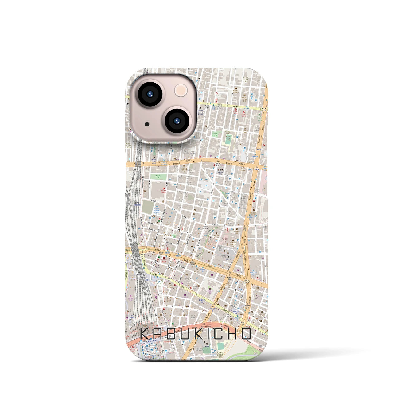 【歌舞伎町】地図柄iPhoneケース（バックカバータイプ・ナチュラル）iPhone 13 mini 用