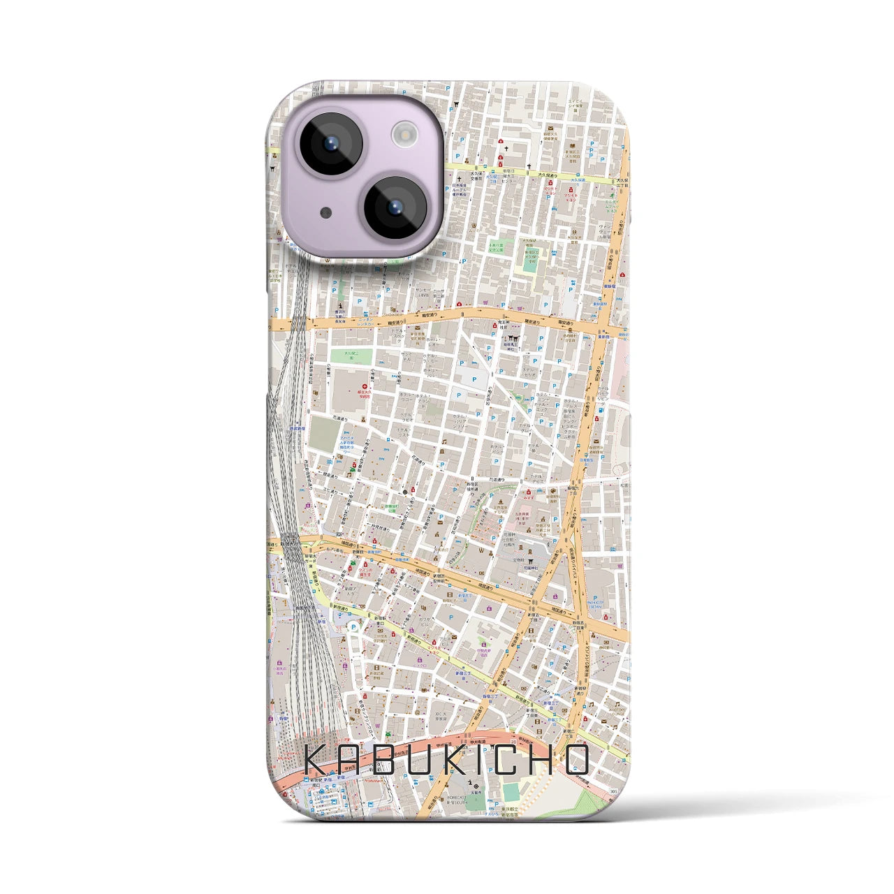 【歌舞伎町】地図柄iPhoneケース（バックカバータイプ・ナチュラル）iPhone 14 用