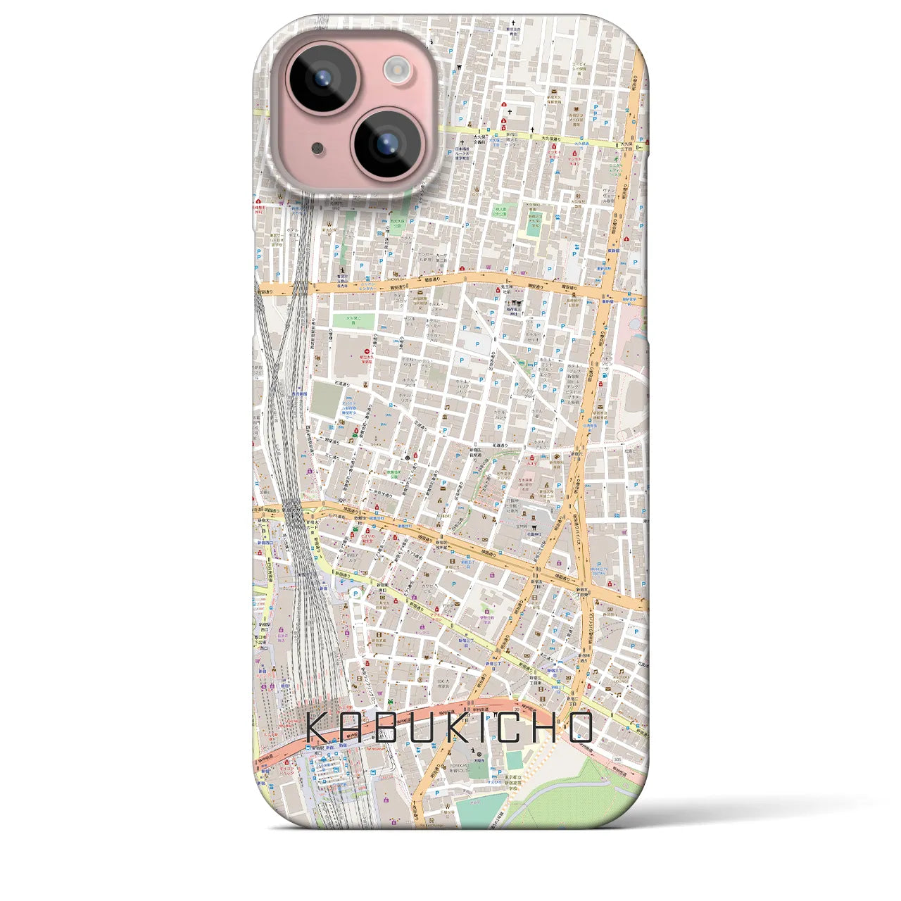 【歌舞伎町】地図柄iPhoneケース（バックカバータイプ・ナチュラル）iPhone 15 Plus 用