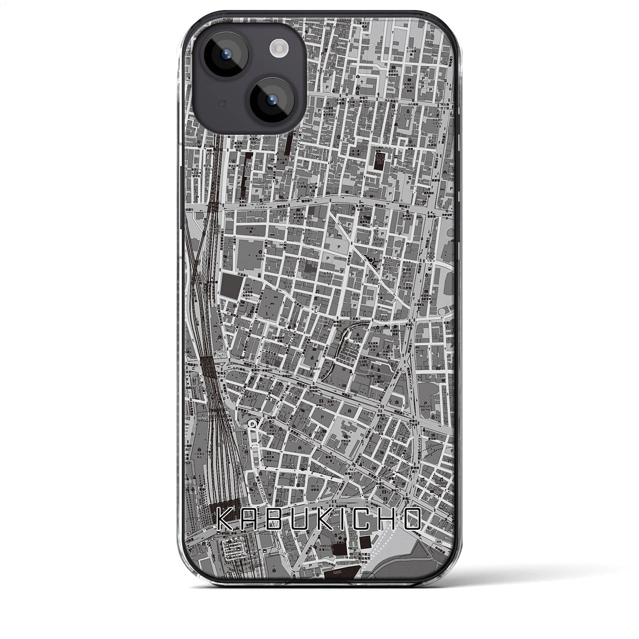 【歌舞伎町】地図柄iPhoneケース（クリアタイプ・モノトーン）iPhone 14 Plus 用