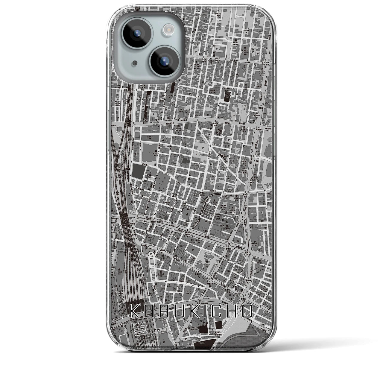 【歌舞伎町】地図柄iPhoneケース（クリアタイプ・モノトーン）iPhone 15 Plus 用