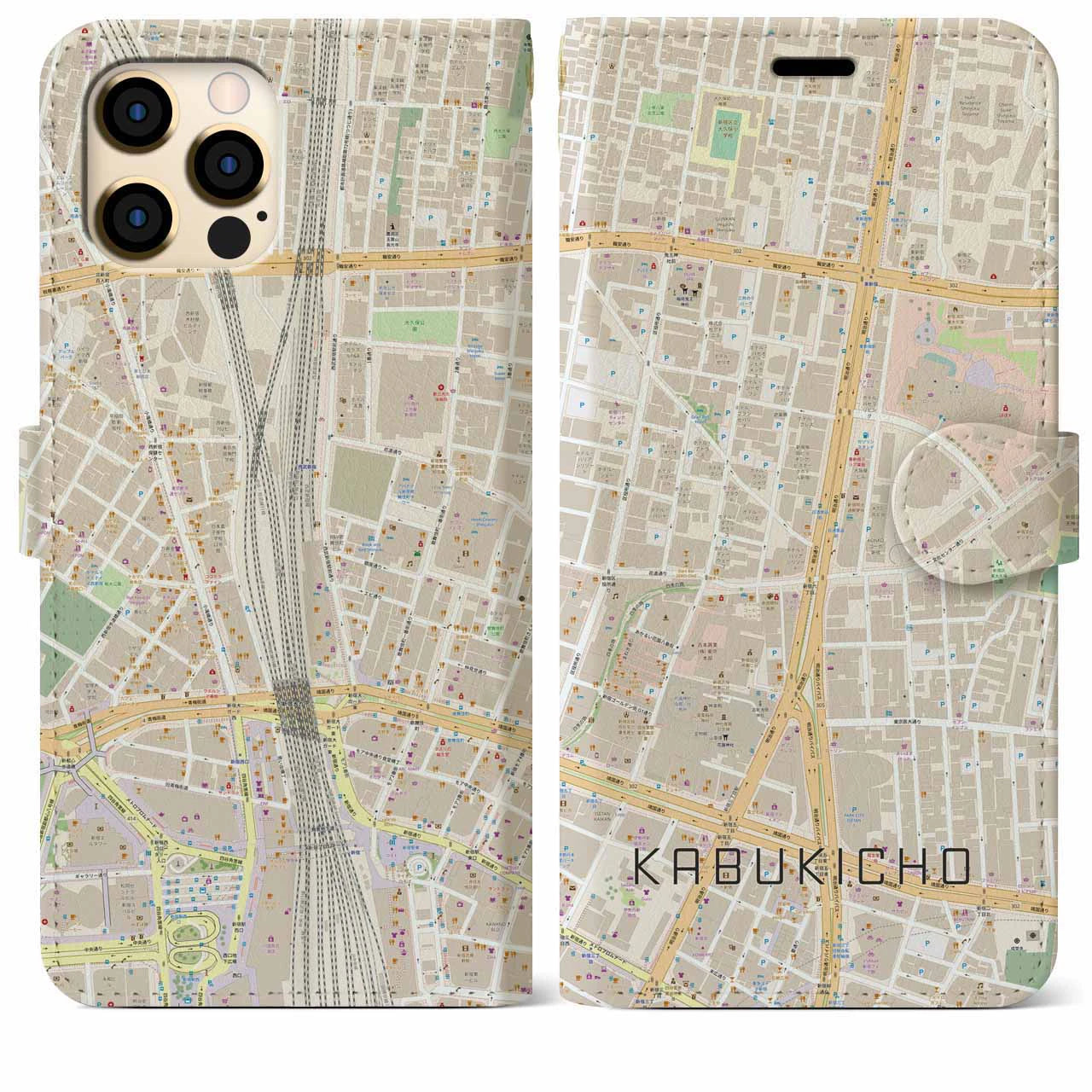 【歌舞伎町】地図柄iPhoneケース（手帳両面タイプ・ナチュラル）iPhone 12 Pro Max 用