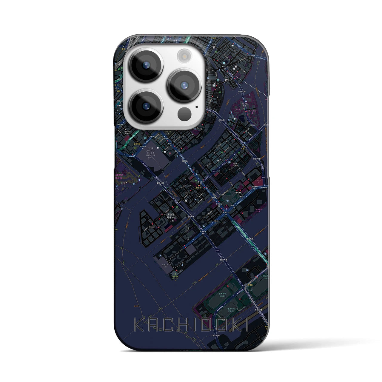 【勝どき】地図柄iPhoneケース（バックカバータイプ・ブラック）iPhone 14 Pro 用