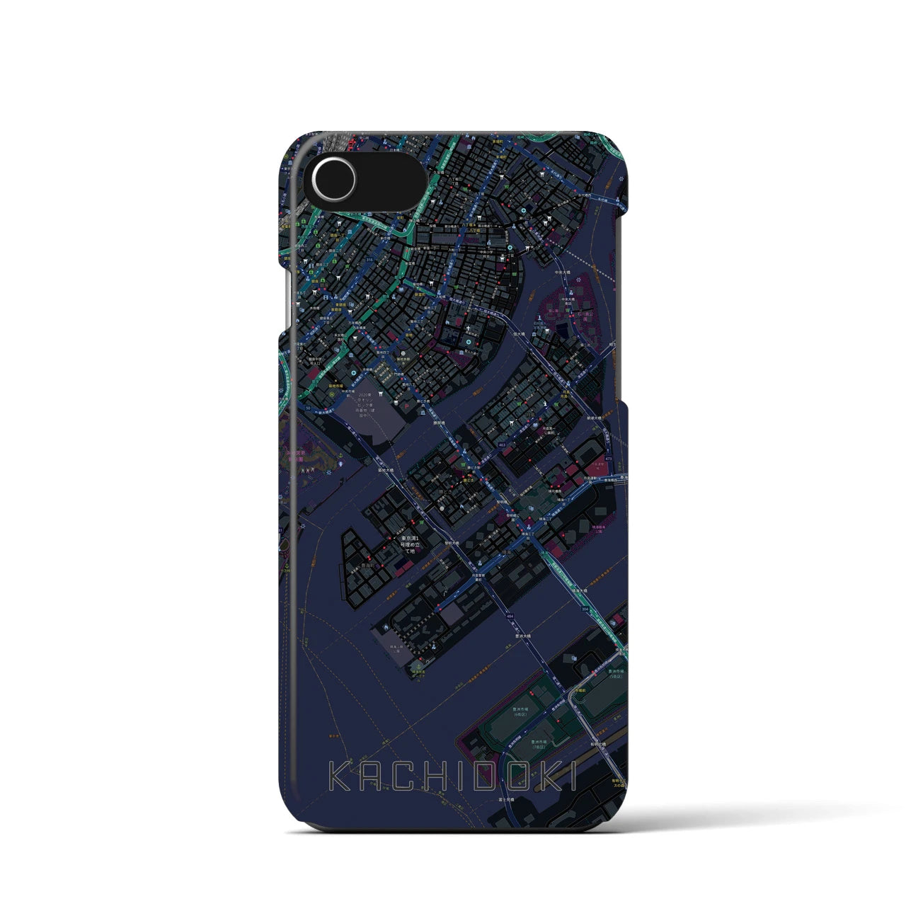 【勝どき】地図柄iPhoneケース（バックカバータイプ・ブラック）iPhone SE（第3 / 第2世代） / 8 / 7 / 6s / 6 用