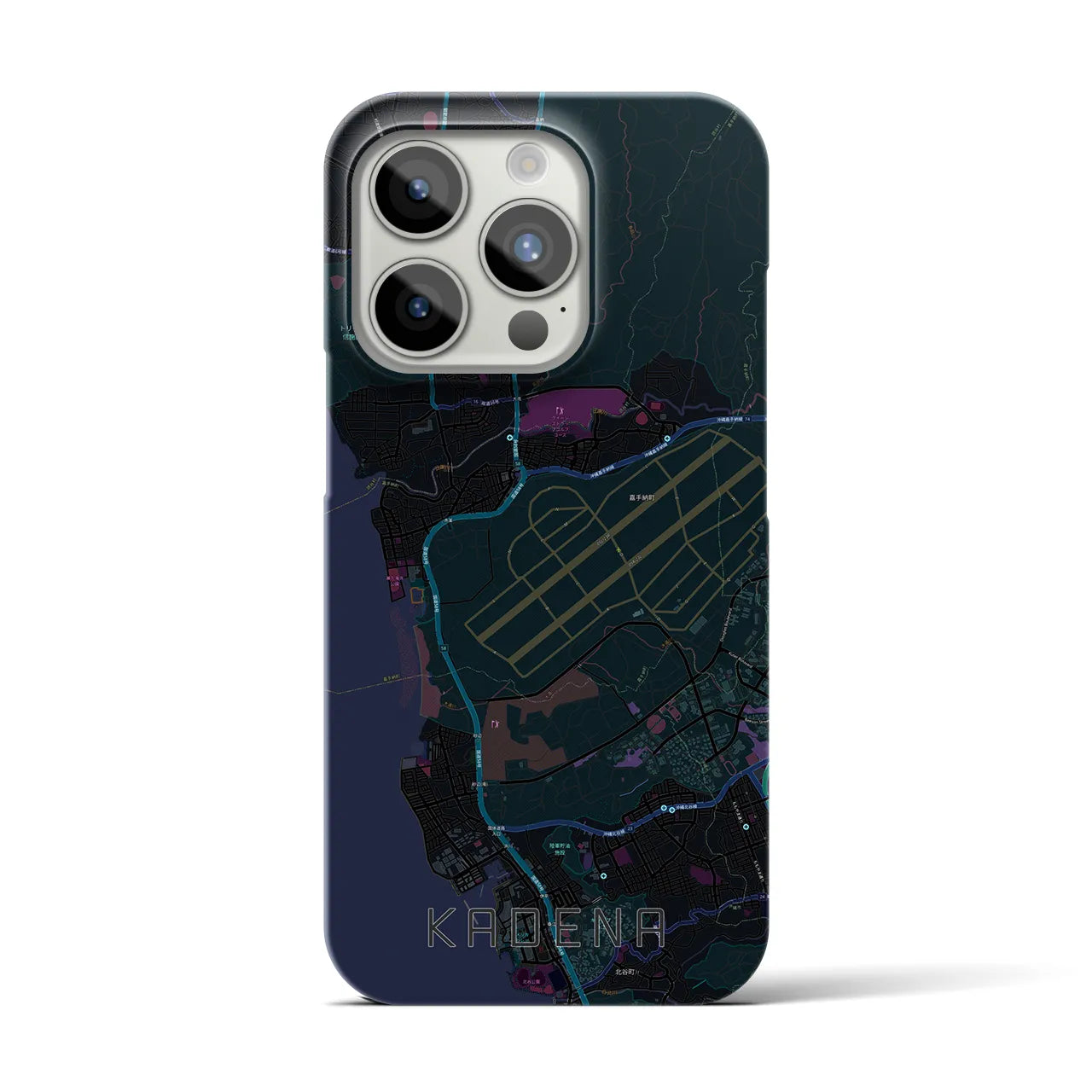 【嘉手納】地図柄iPhoneケース（バックカバータイプ・ブラック）iPhone 15 Pro 用