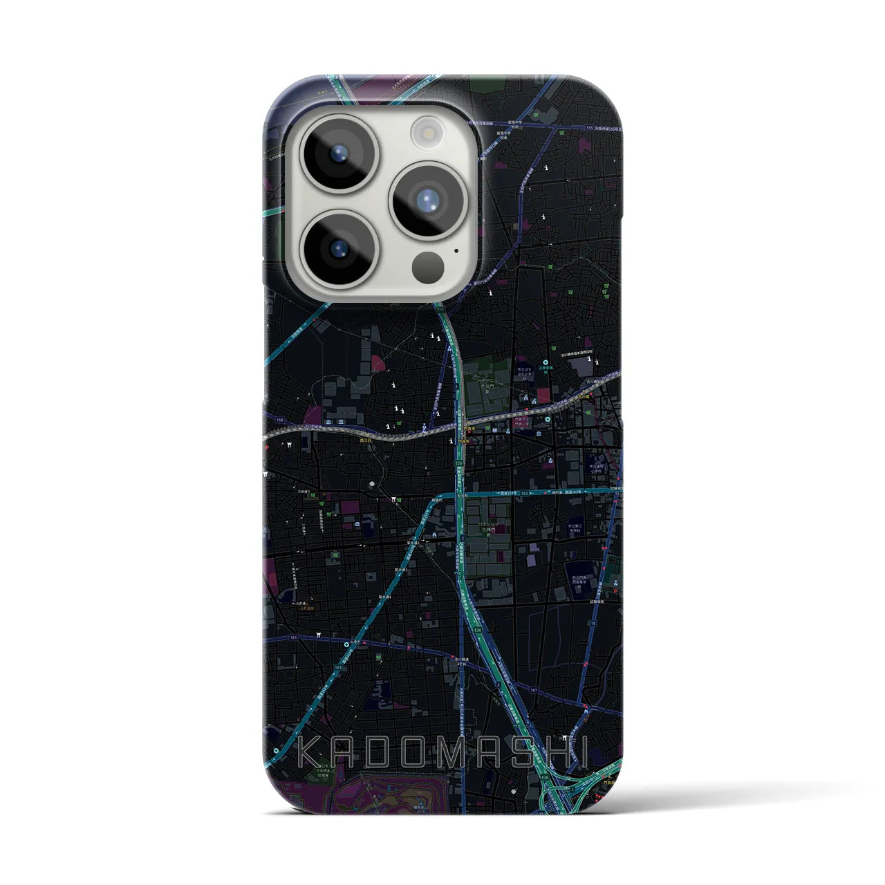 【門真市】地図柄iPhoneケース（バックカバータイプ・ブラック）iPhone 15 Pro 用