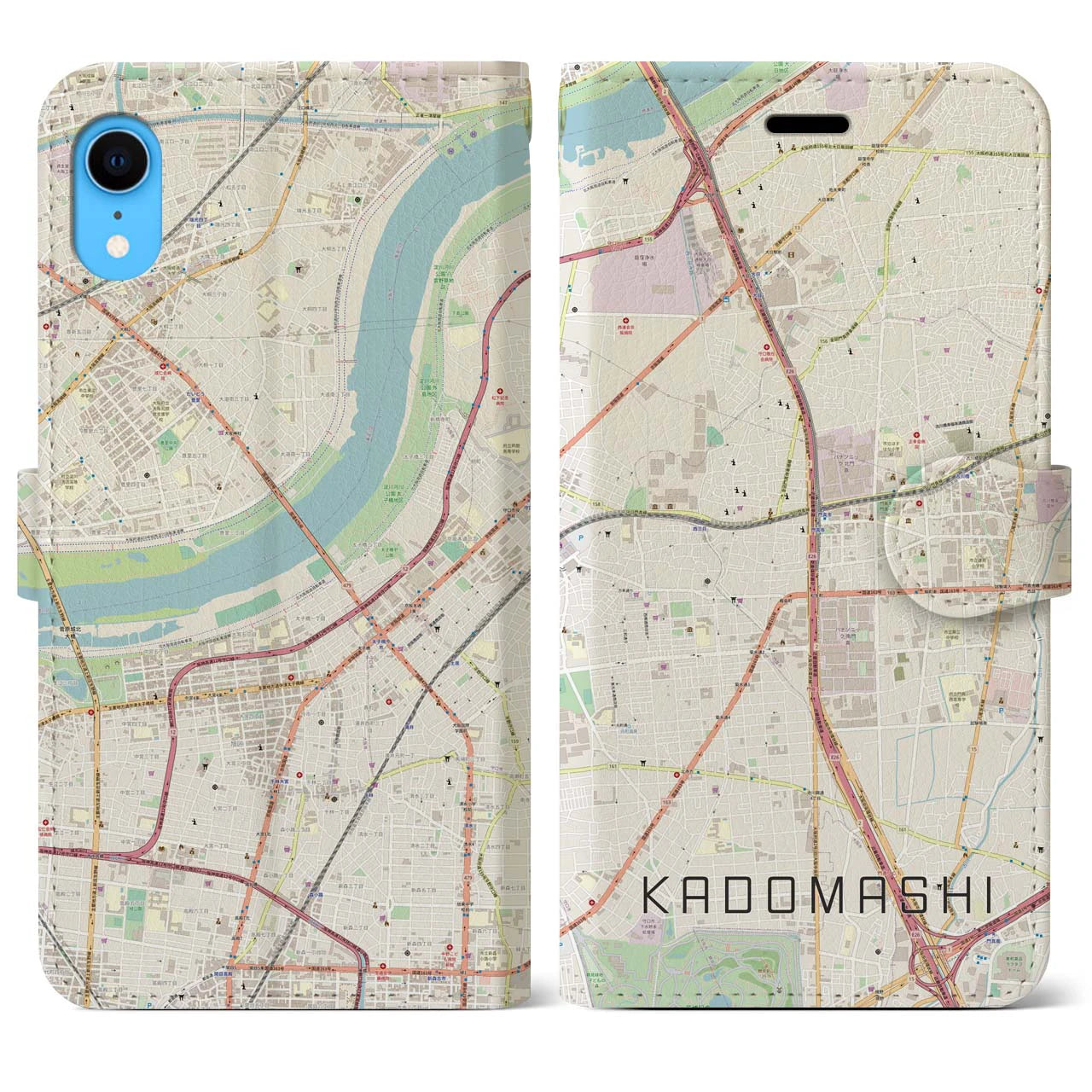 【門真市】地図柄iPhoneケース（手帳両面タイプ・ナチュラル）iPhone XR 用