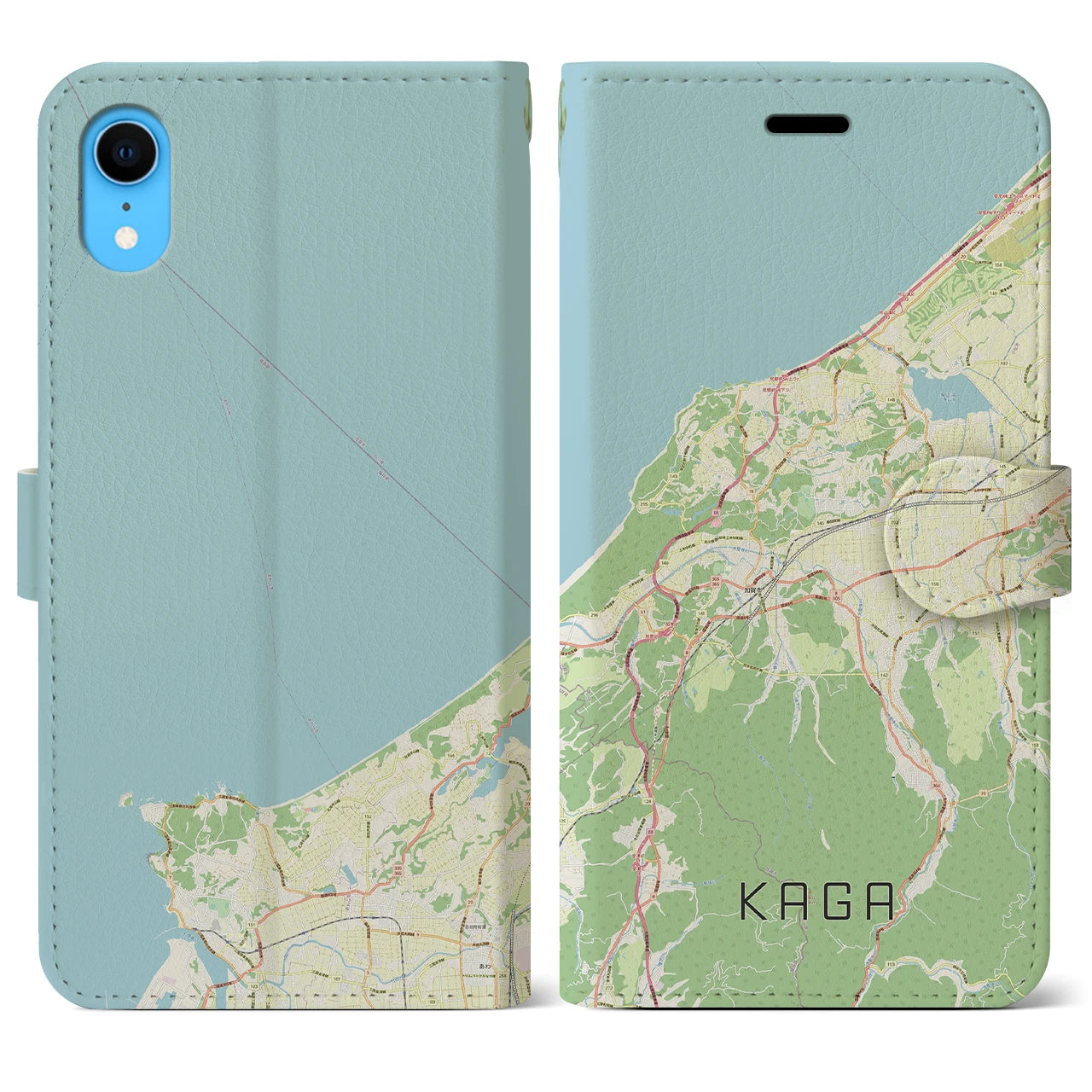 【加賀】地図柄iPhoneケース（手帳両面タイプ・ナチュラル）iPhone XR 用